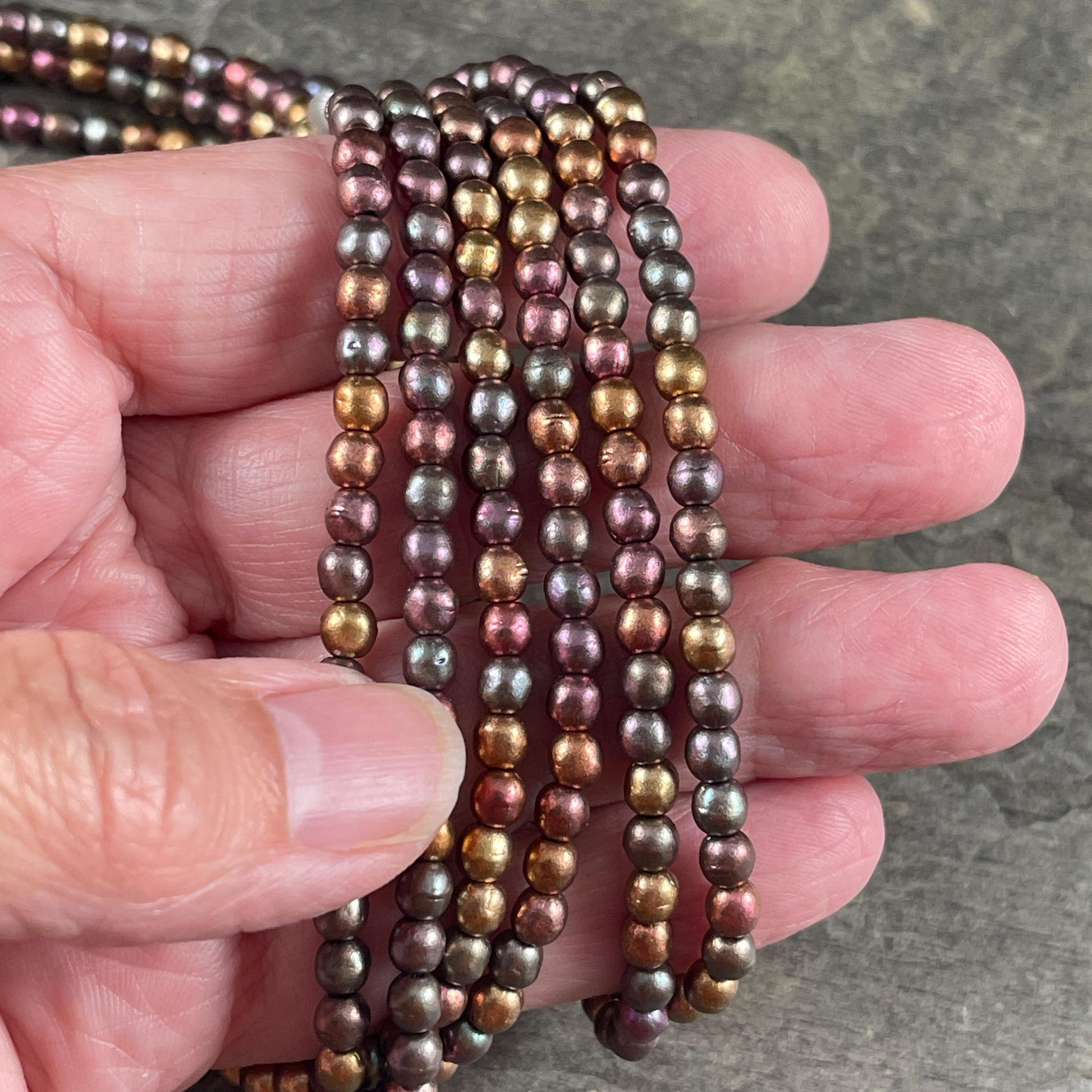 Czech Glass Beads - 4mm Round Druk, Metallic Mix, Gold, Green, Copper (D4/N-076) * Qty. 50