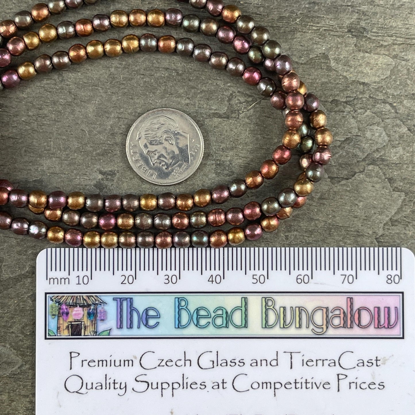 Czech Glass Beads - 4mm Round Druk, Metallic Mix, Gold, Green, Copper (D4/N-076) * Qty. 50