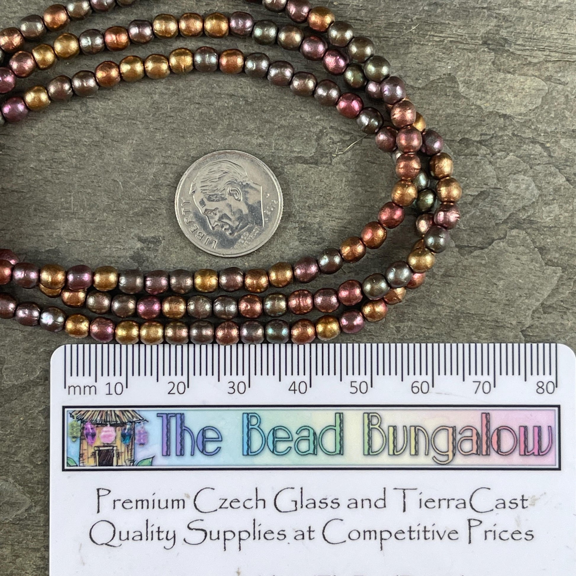 Czech Glass Beads - 4mm Round Druk, Metallic Mix, Gold, Green, Copper (D4/N-076) * Qty. 50
