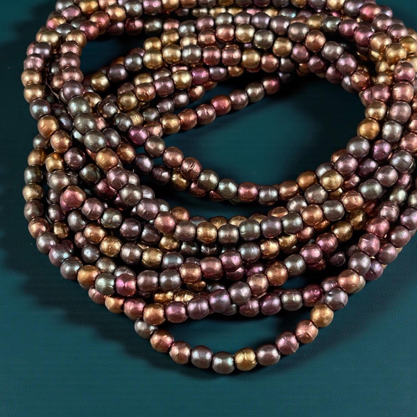 Czech Glass Beads - 4mm Round Druk, Metallic Mix, Gold, Green, Copper (D4/N-076) * Qty. 50