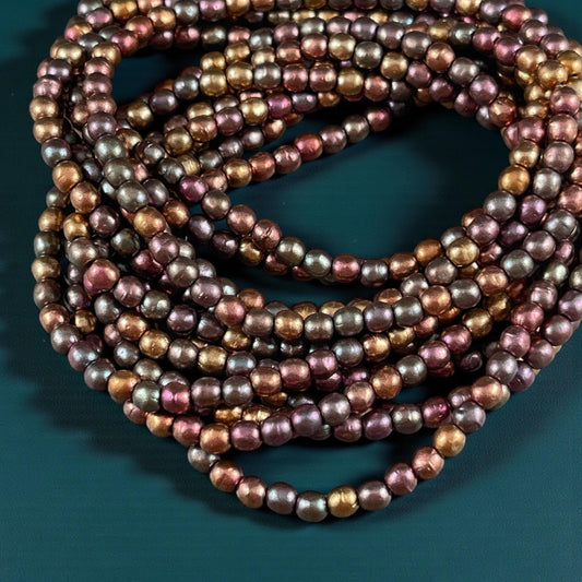Czech Glass Beads - 4mm Round Druk, Metallic Mix, Gold, Green, Copper (D4/N-076) * Qty. 50