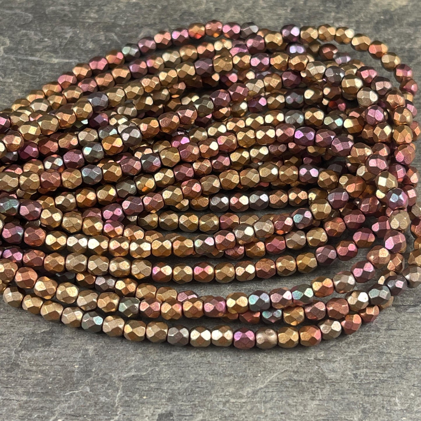 Czech Glass Beads - 4mm Faceted Round, Metallic Mix, Gold, Green, Copper (FP4/N-107) * Qty. 50