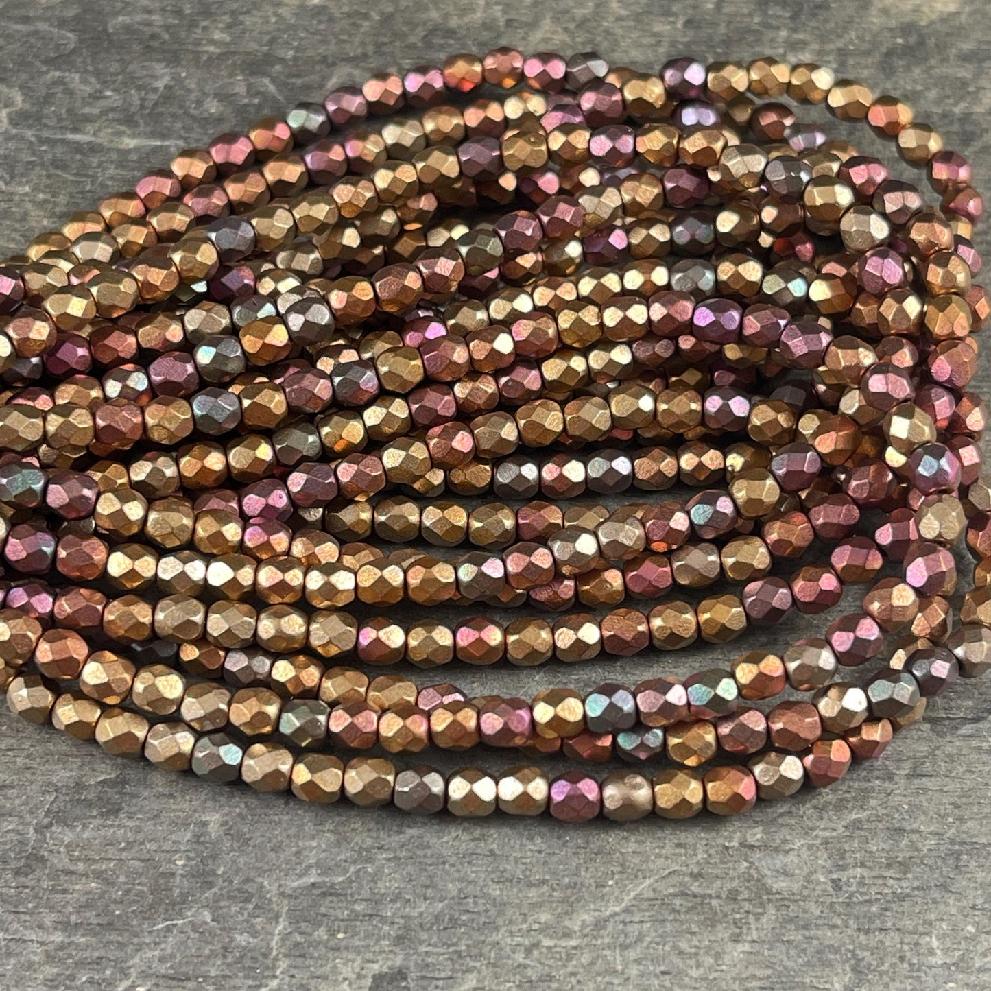 Czech Glass Beads - 4mm Faceted Round, Metallic Mix, Gold, Green, Copper (FP4/N-107) * Qty. 50