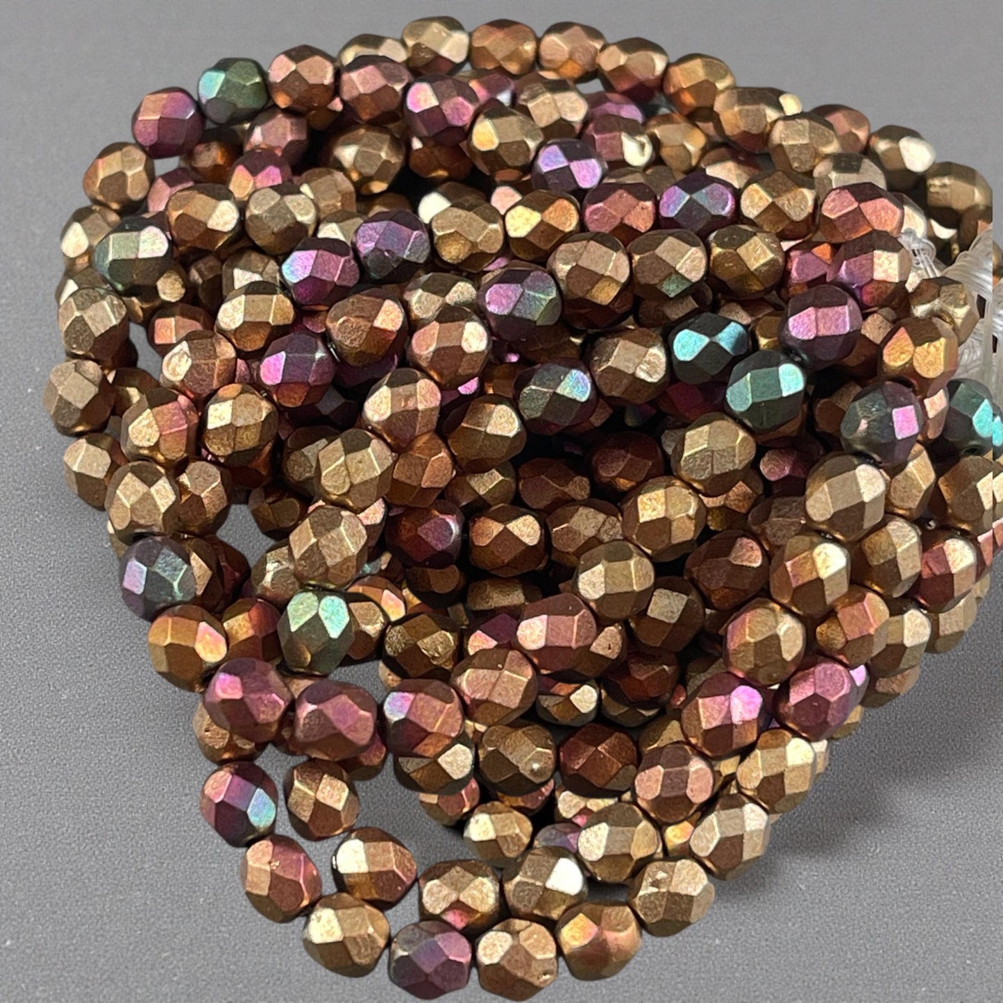 Czech Glass Beads - 6mm Faceted Round, Metallic Mix, Gold Green, Copper (FP6/N-132) * Qty. 25