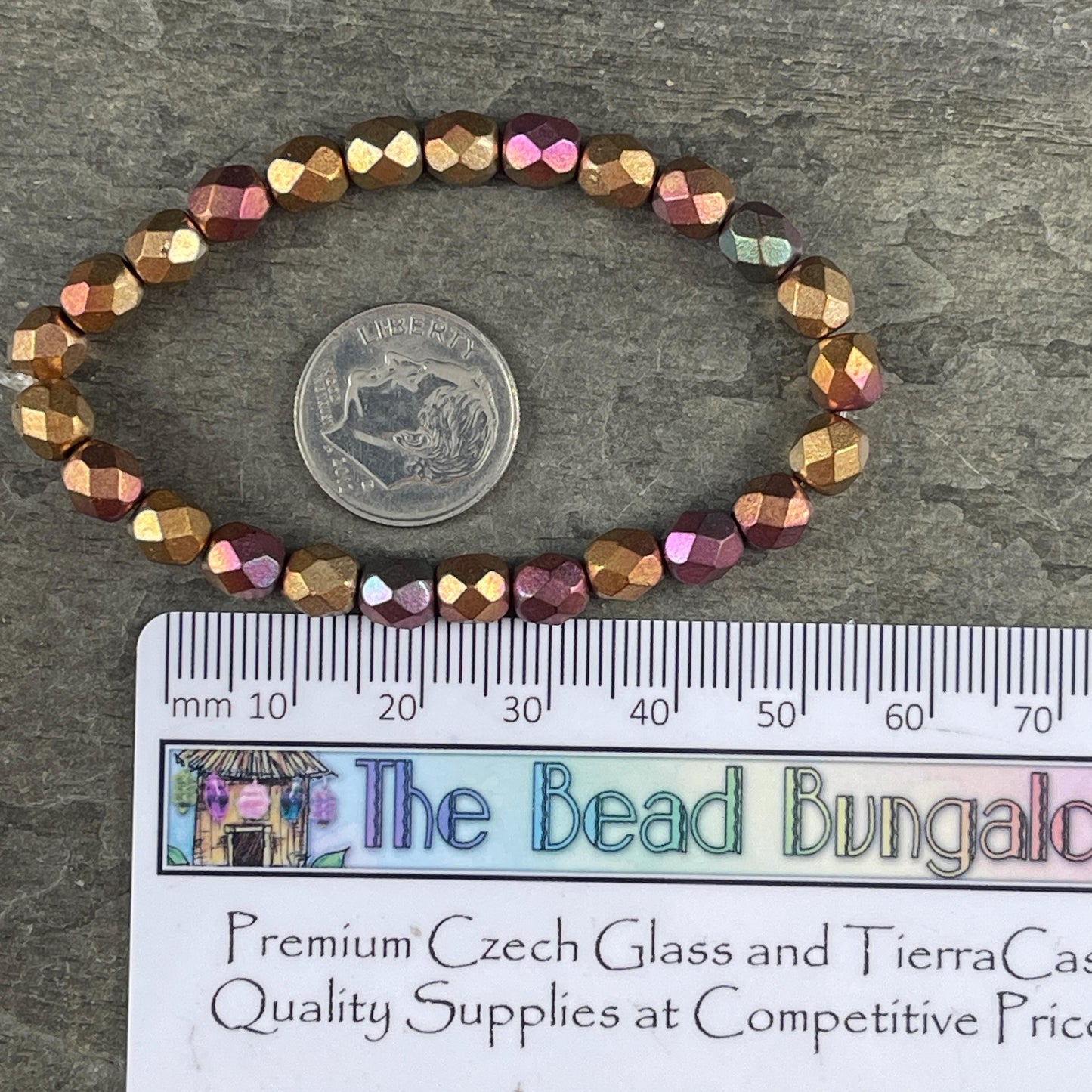 Czech Glass Beads - 6mm Faceted Round, Metallic Mix, Gold Green, Copper (FP6/N-132) * Qty. 25