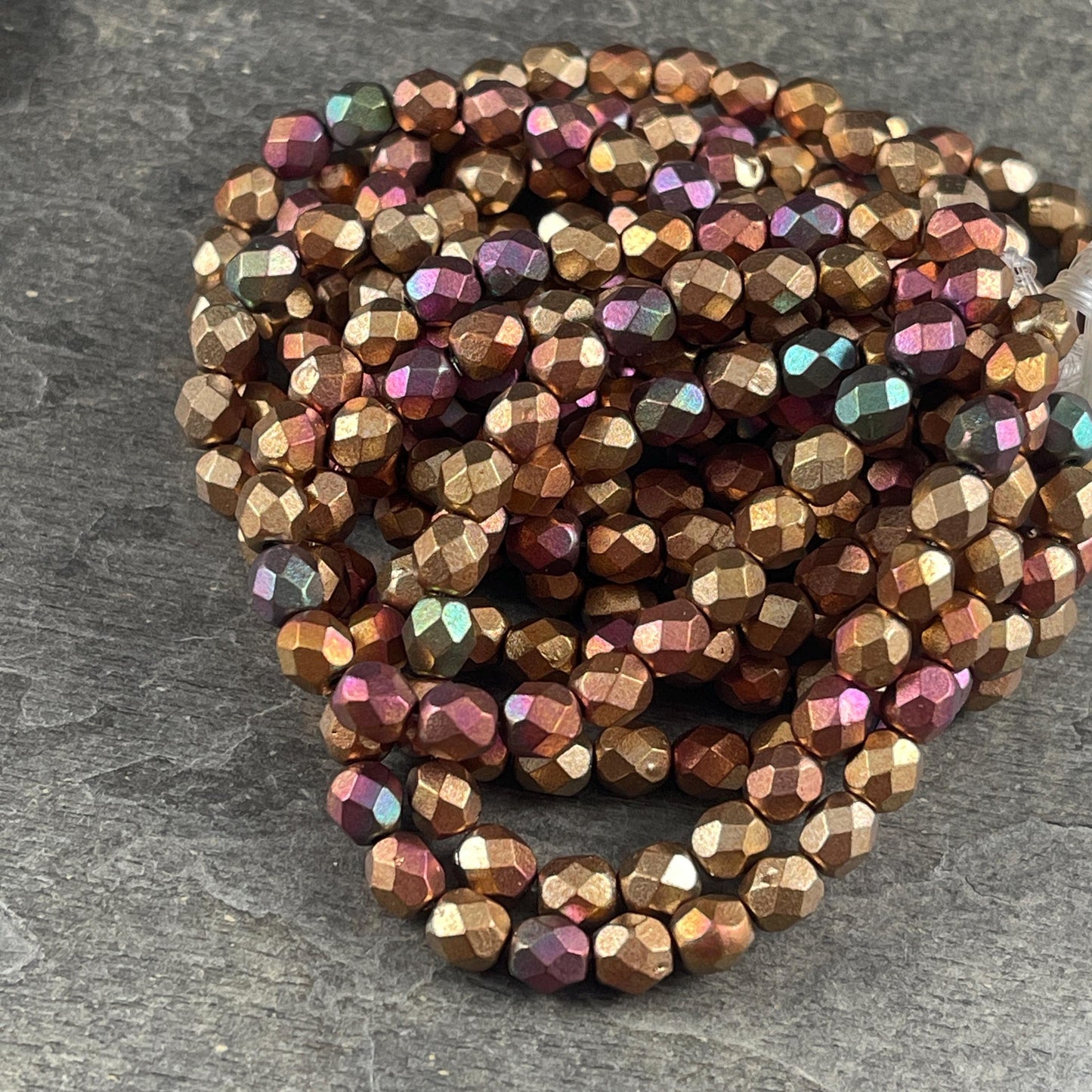 Czech Glass Beads - 6mm Faceted Round, Metallic Mix, Gold Green, Copper (FP6/N-132) * Qty. 25