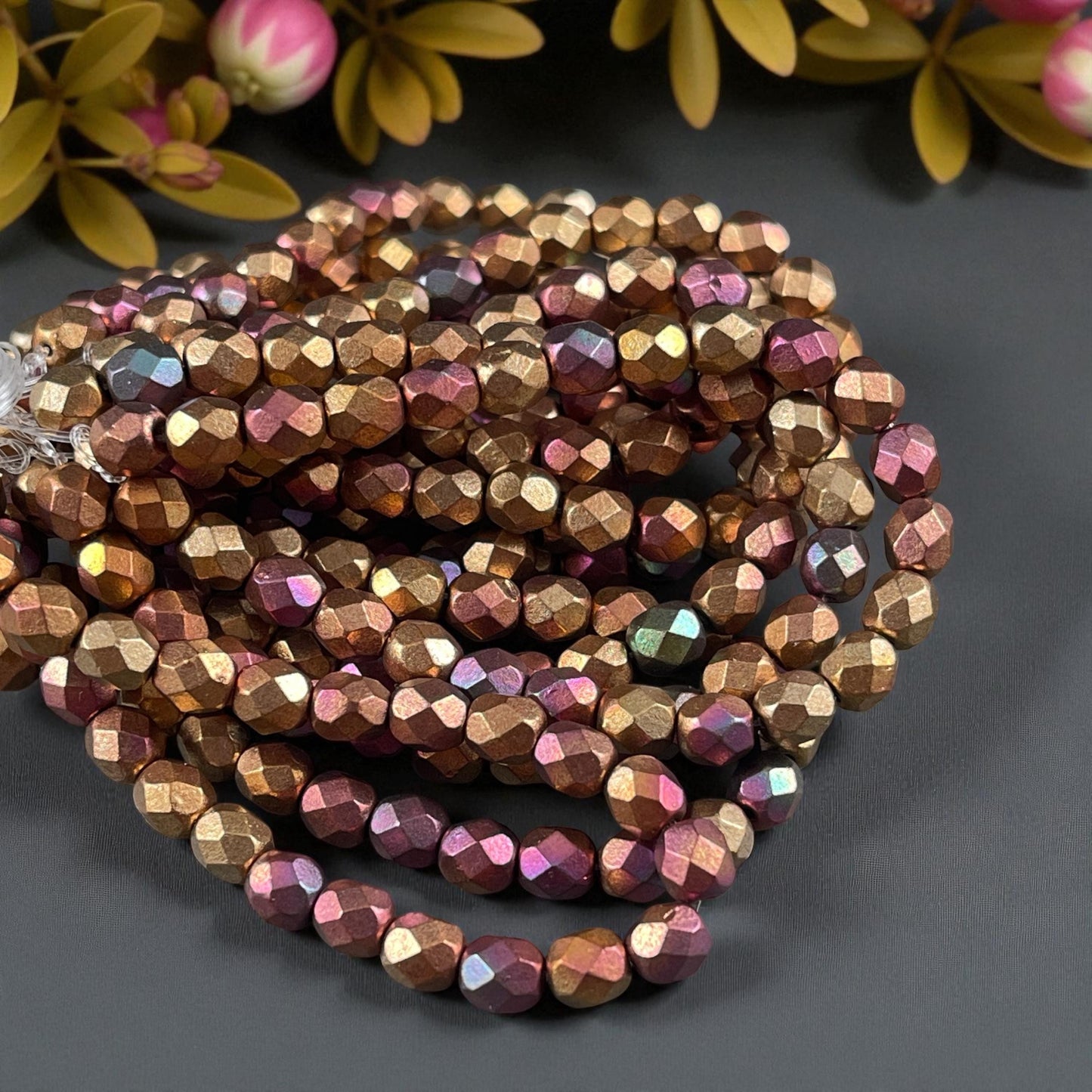 Czech Glass Beads - 6mm Faceted Round, Metallic Mix, Gold Green, Copper (FP6/N-132) * Qty. 25