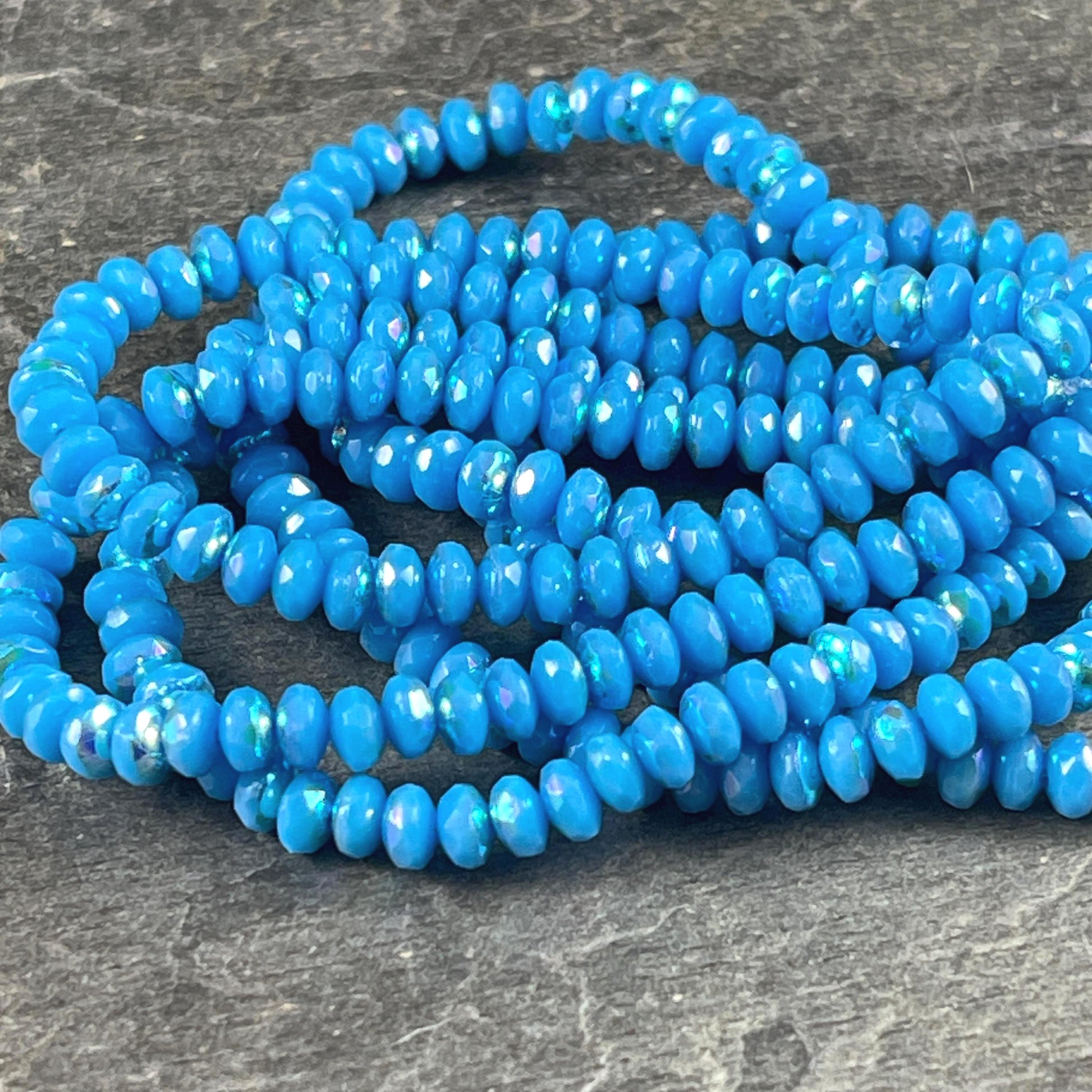 Czech Glass Beads - Vibrant Sky Blue Faceted Rondelles, 4x2.5mm with AB Finish (RON3/N-1996) * Qty. 50