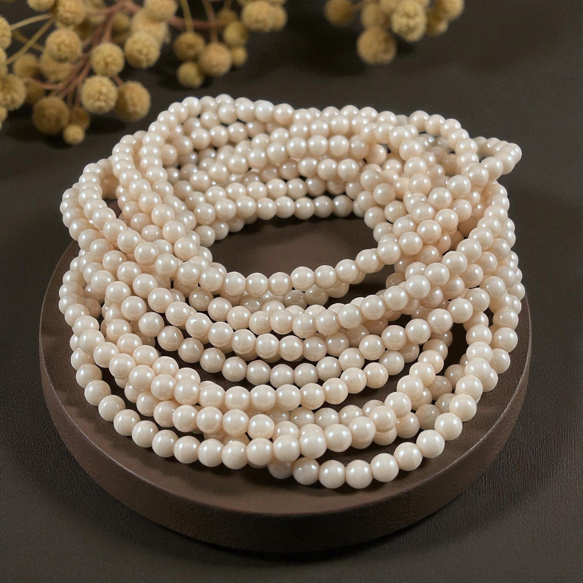 Czech Glass - 4mm Beige Round Beads, 4mm Ivory Druk (D4/N-024) * Qty. 50