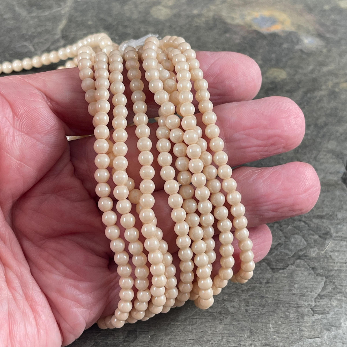 Czech Glass - 4mm Beige Round Beads, 4mm Ivory Druk (D4/N-024) * Qty. 50