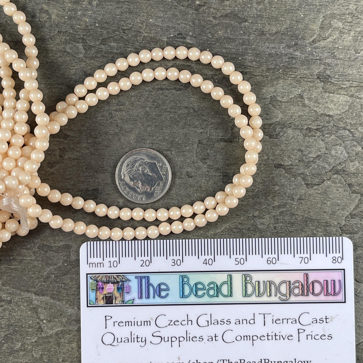 Czech Glass - 4mm Beige Round Beads, 4mm Ivory Druk (D4/N-024) * Qty. 50