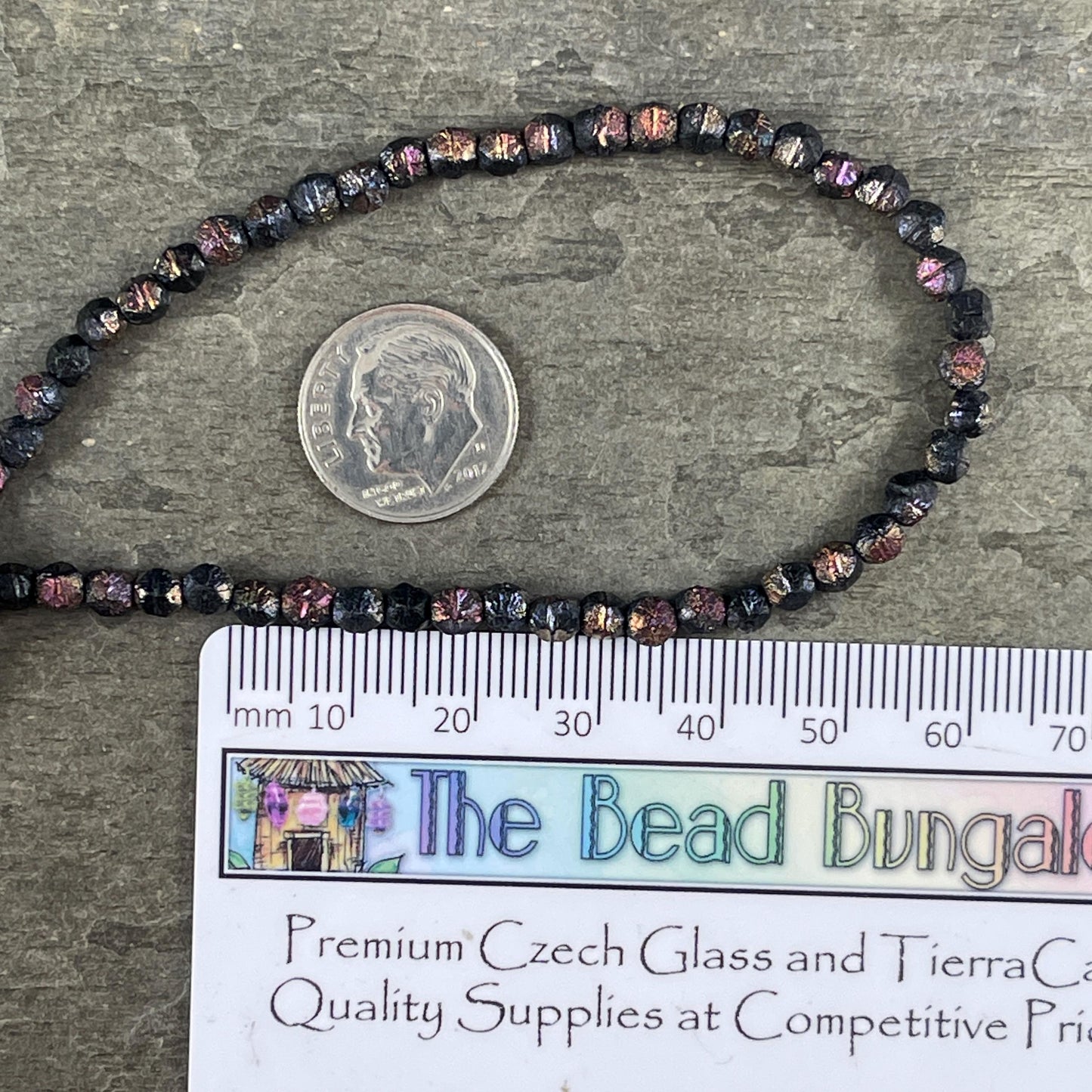 Czech Glass - 4mm English Cut, Etched Black with Volcano Finish (EC/N-2208) * Qty. 50