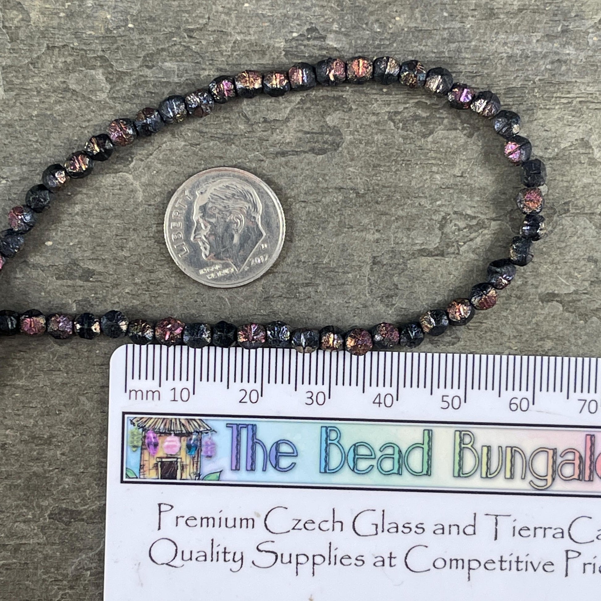 Czech Glass - 4mm English Cut, Etched Black with Volcano Finish (EC/N-2208) * Qty. 50
