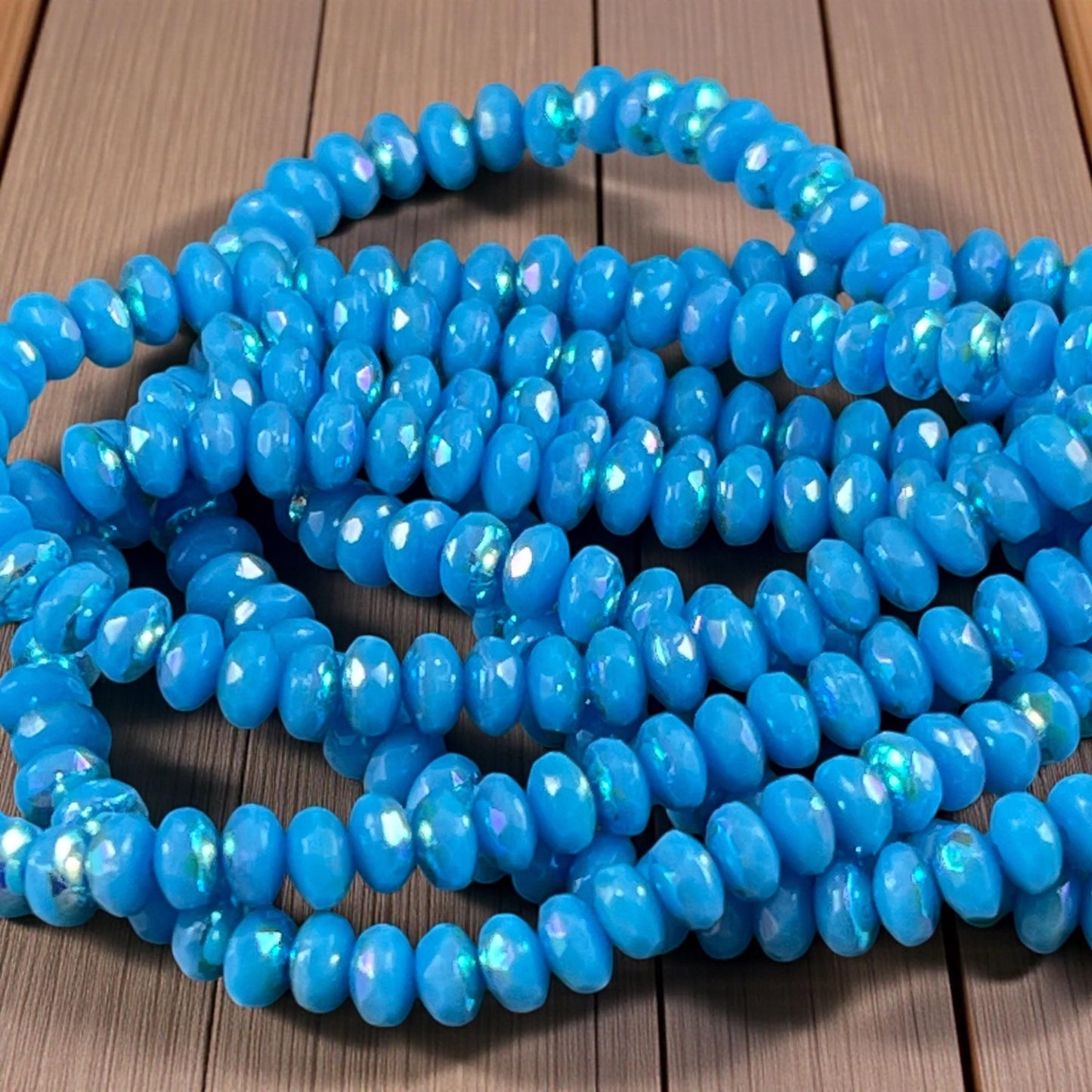 Czech Glass Beads - Vibrant Sky Blue Faceted Rondelles, 4x2.5mm with AB Finish (RON3/N-1996) * Qty. 50