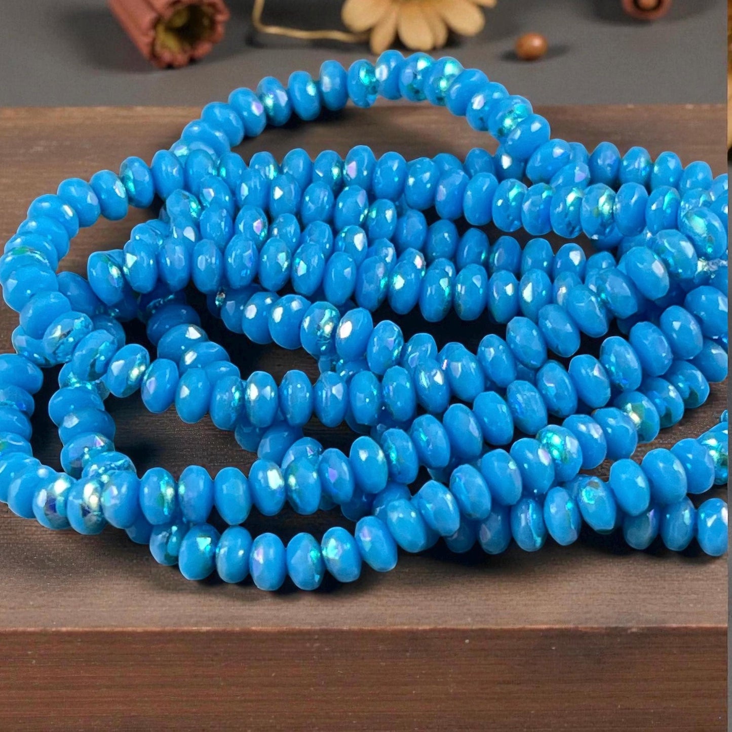 Czech Glass Beads - Vibrant Sky Blue Faceted Rondelles, 4x2.5mm with AB Finish (RON3/N-1996) * Qty. 50