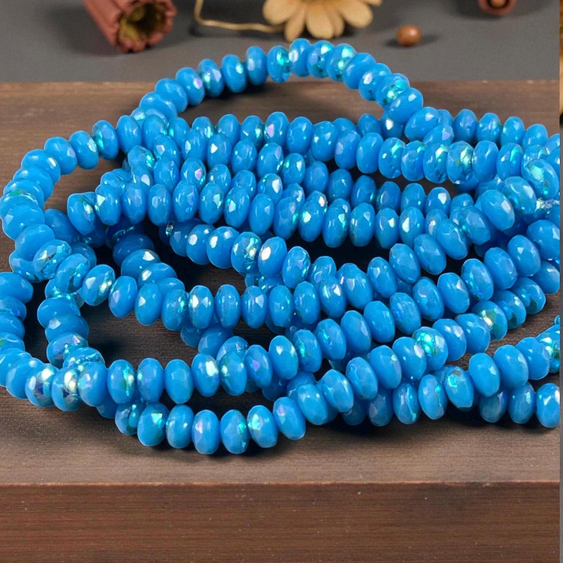 Czech Glass Beads - Vibrant Sky Blue Faceted Rondelles, 4x2.5mm with AB Finish (RON3/N-1996) * Qty. 50