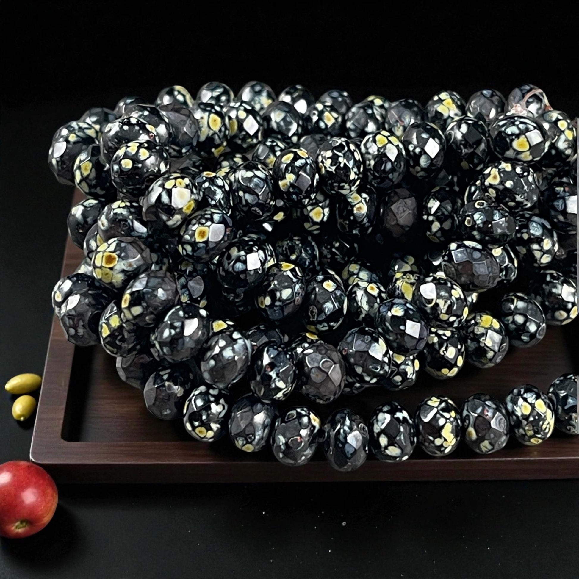 Czech Glass - 7x5mm Faceted Rondelle, Black Picasso (R7/N-1409) * Qty. 25