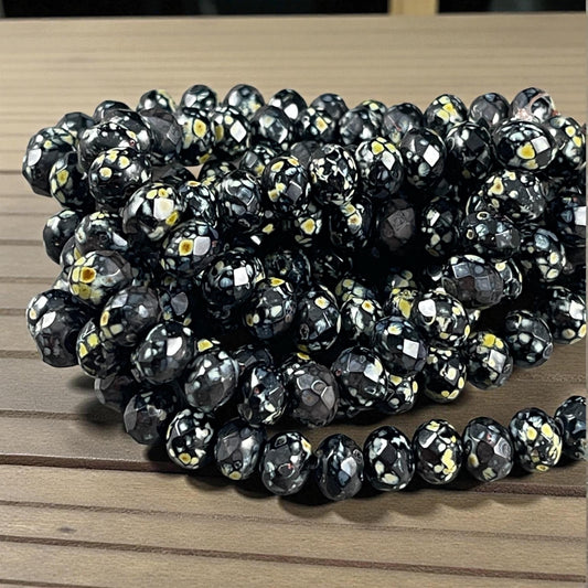 Czech Glass - 7x5mm Faceted Rondelle, Black Picasso (R7/N-1409) * Qty. 25