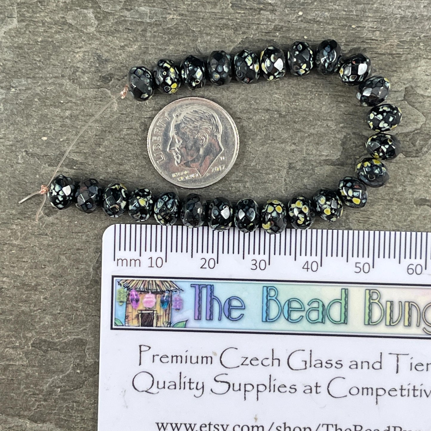 Czech Glass - 7x5mm Faceted Rondelle, Black Picasso (R7/N-1409) * Qty. 25