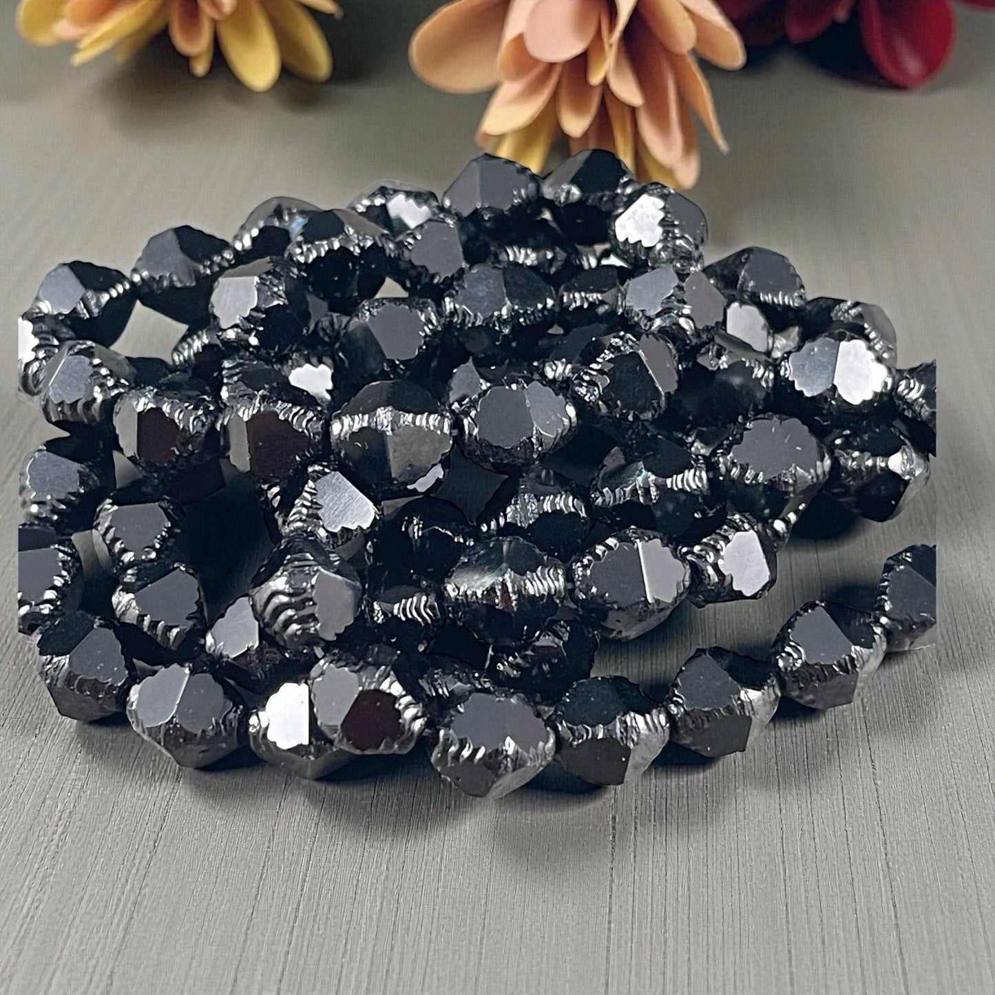 Czech Glass - 10x8mm Faceted Black Bicone Beads (BIF/N-0731B) * Qty. 15