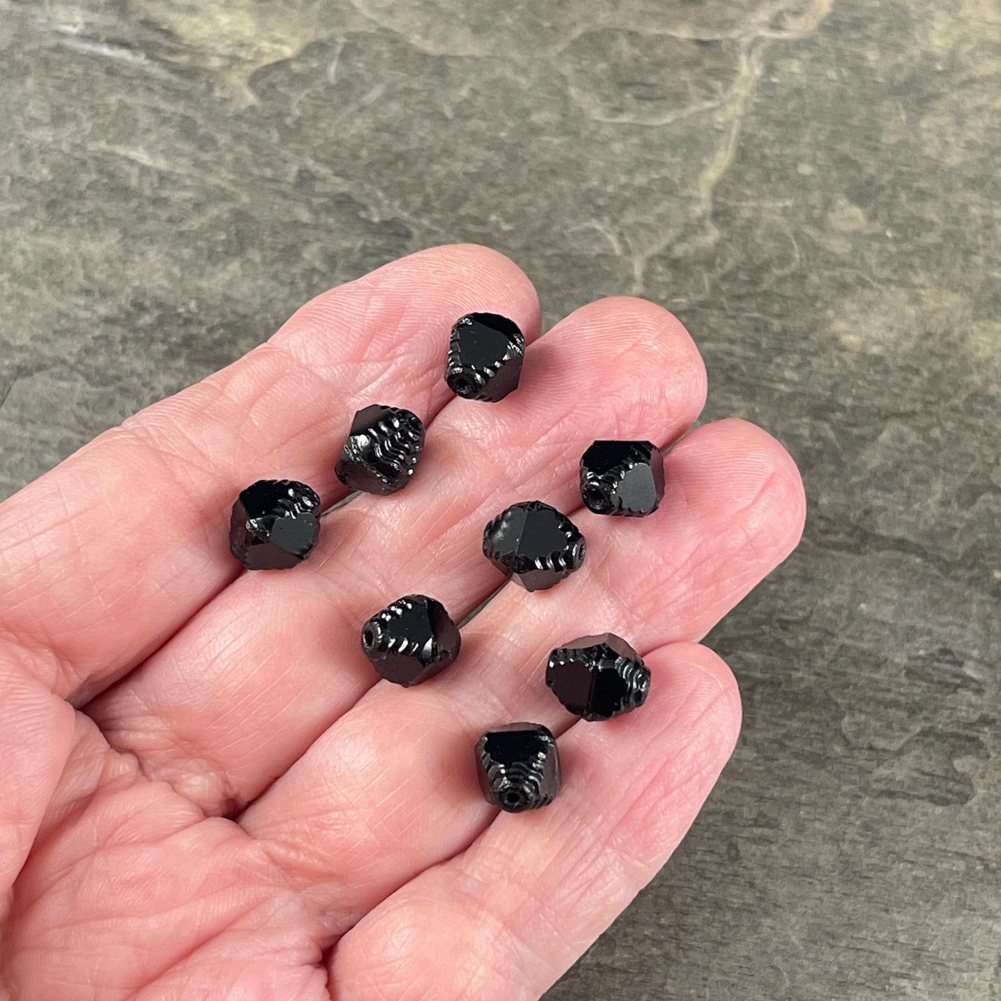 Czech Glass - 10x8mm Faceted Black Bicone Beads (BIF/N-0731B) * Qty. 15