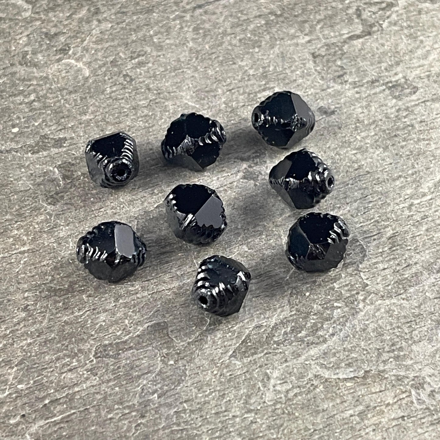 Czech Glass - 10x8mm Faceted Black Bicone Beads (BIF/N-0731B) * Qty. 15