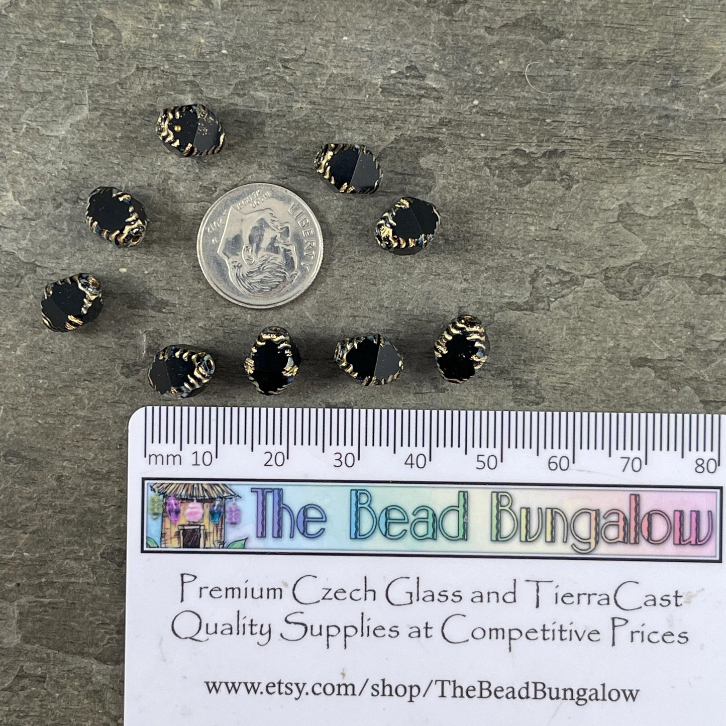 Czech Glass - 10x8mm Faceted Black and Gold Bicone Beads (BIF/N-1463) * Qty. 15