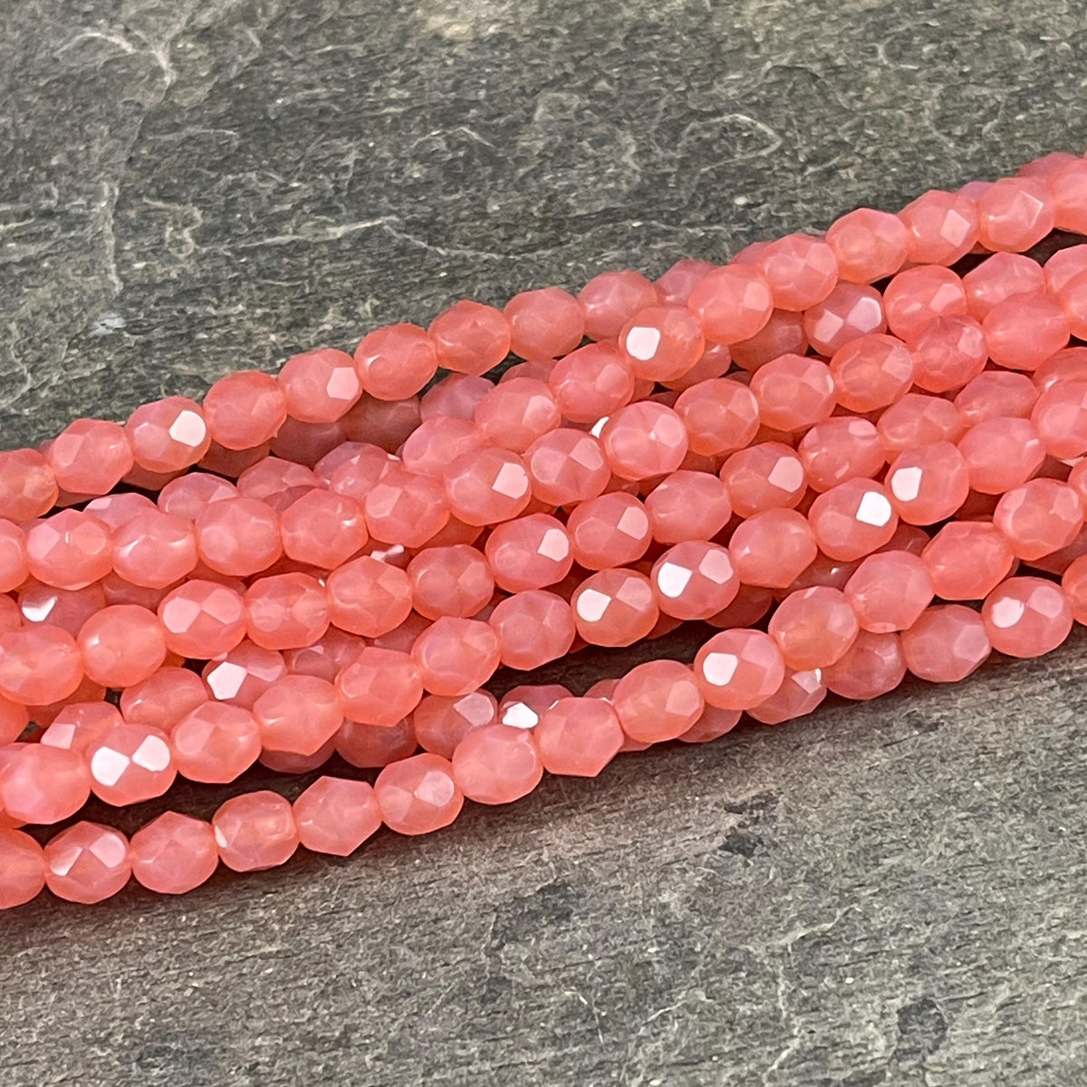Milky Pink Czech Glass Beads, 6mm Faceted Round Beads - Carnation Pink Glass Beads (FP6/SM-71010) * Qty 25