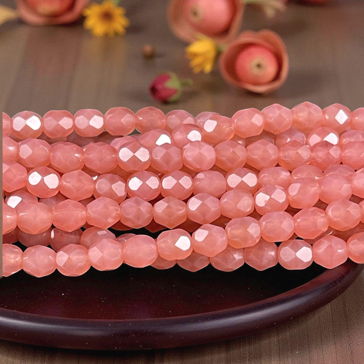 Milky Pink Czech Glass Beads, 6mm Faceted Round Beads - Carnation Pink Glass Beads (FP6/SM-71010) * Qty 25