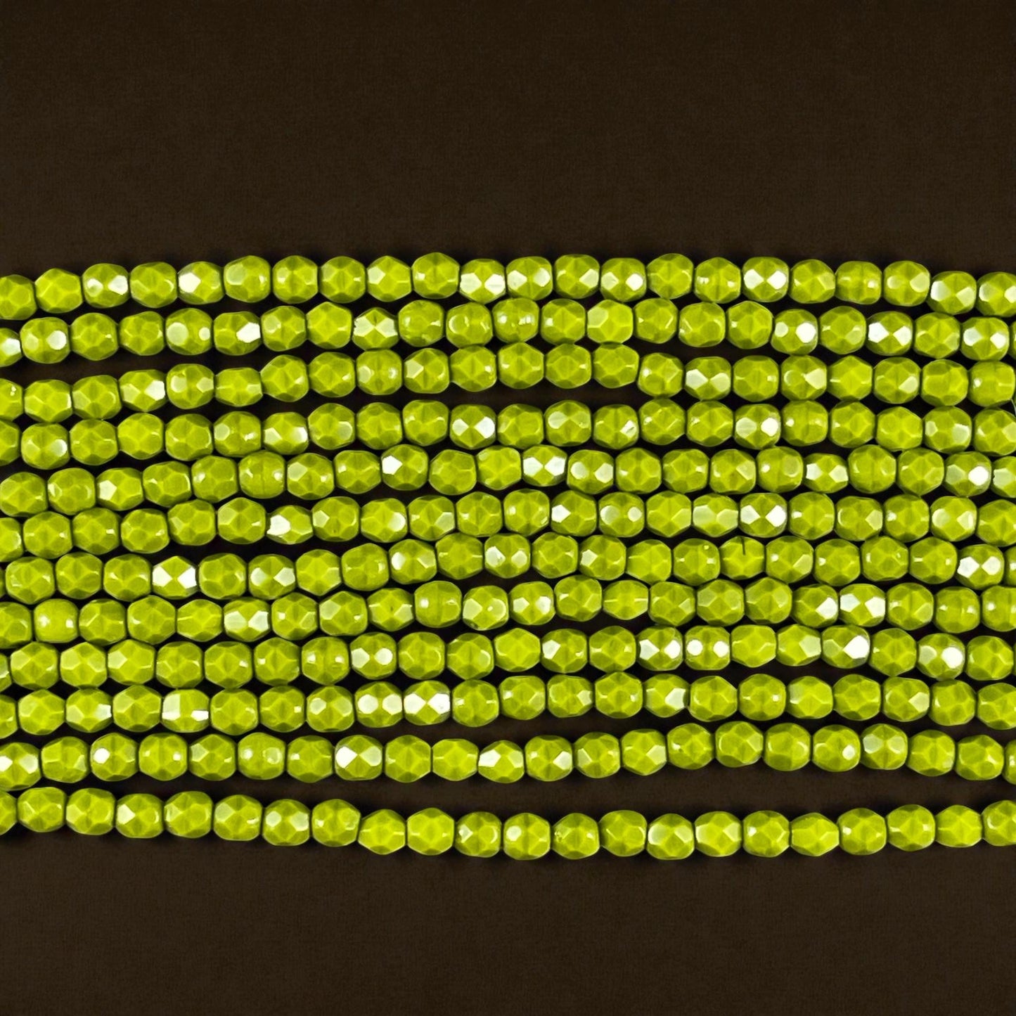 Czech Beads - 4mm Faceted Round Opaque Olive Green, Avocado Green (FP4/SM-53420) * Qty. 50