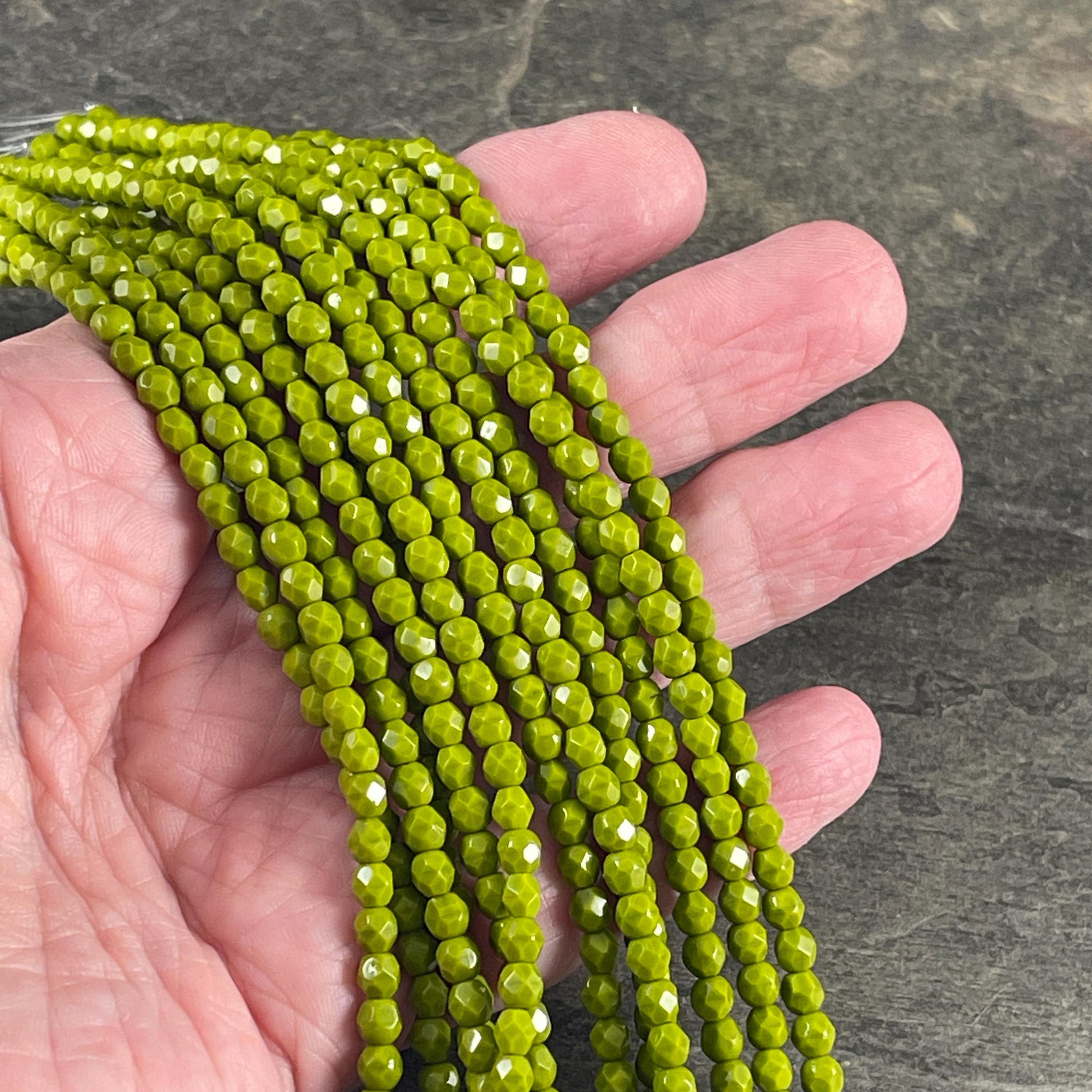 Czech Beads - 4mm Faceted Round Opaque Olive Green, Avocado Green (FP4/SM-53420) * Qty. 50