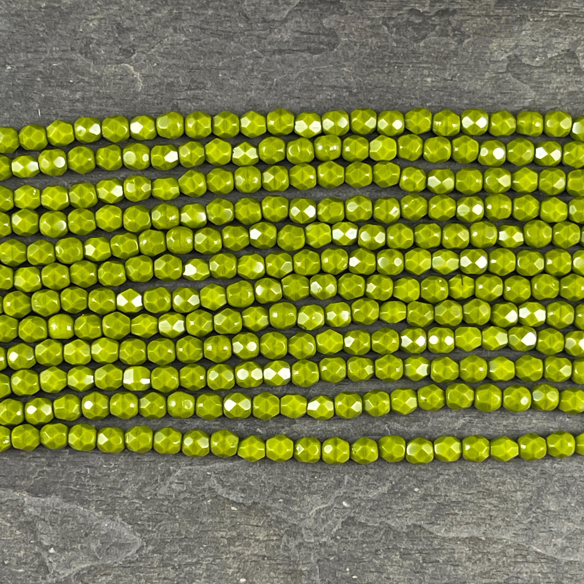 Czech Beads - 4mm Faceted Round Opaque Olive Green, Avocado Green (FP4/SM-53420) * Qty. 50