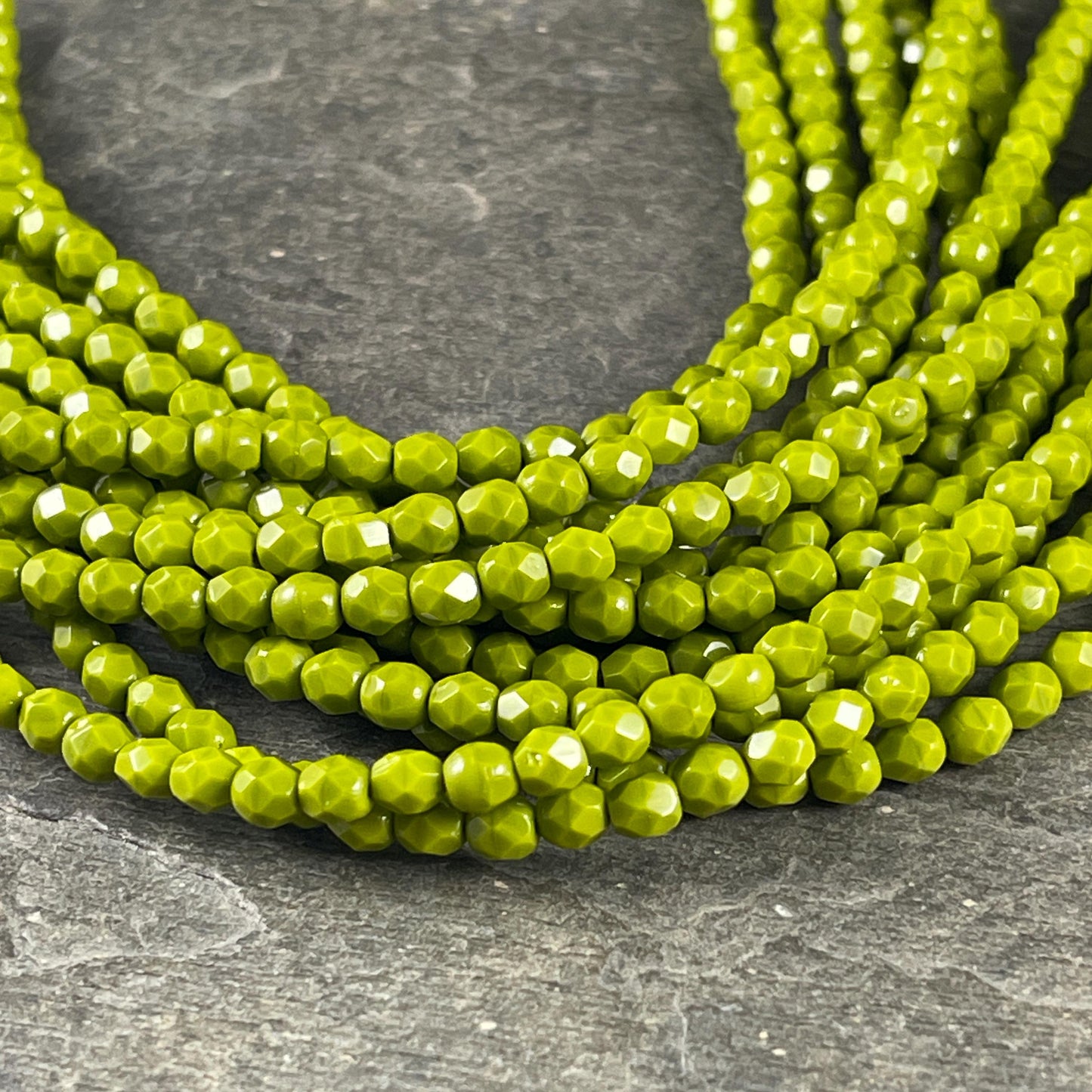 Czech Beads - 4mm Faceted Round Opaque Olive Green, Avocado Green (FP4/SM-53420) * Qty. 50