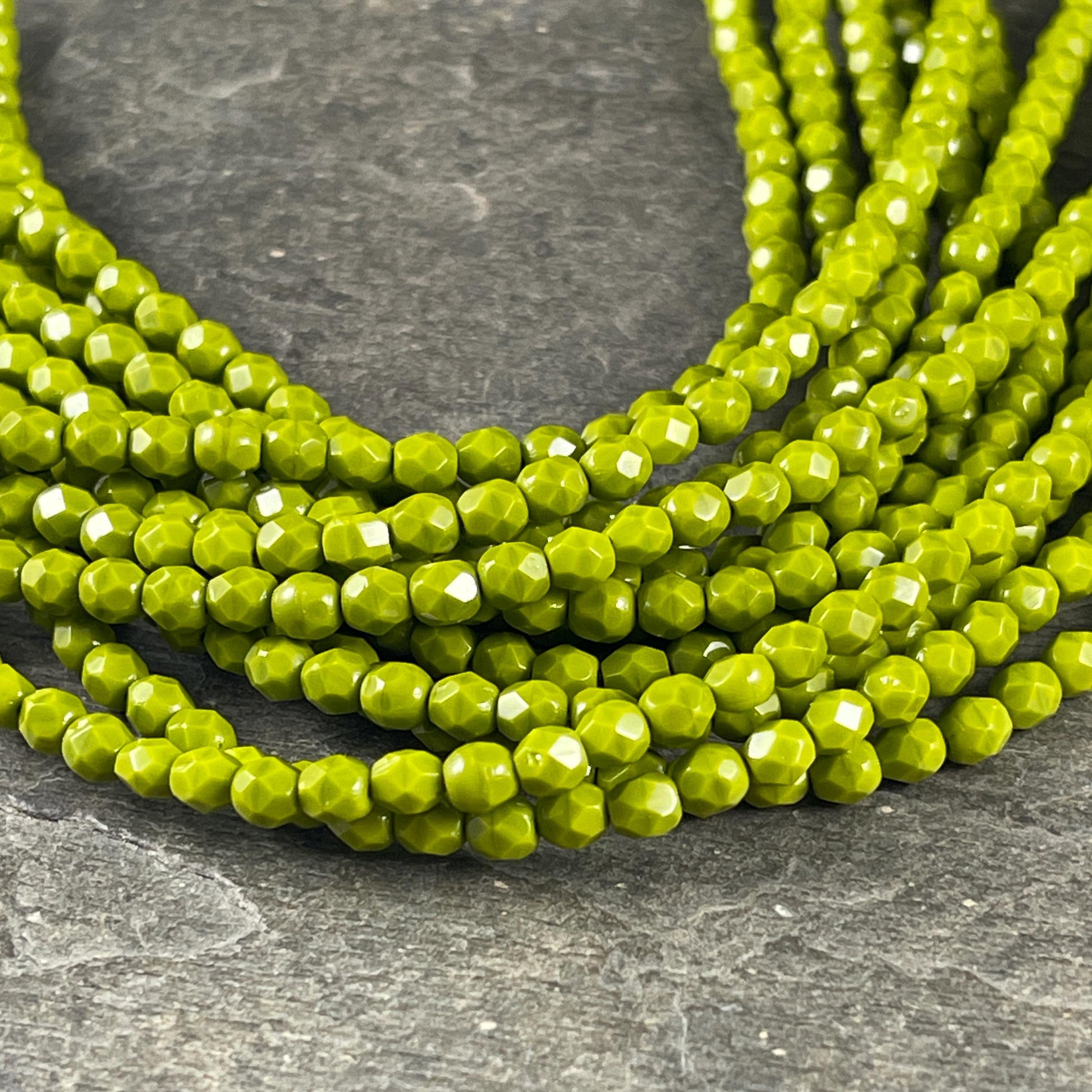 Czech Beads - 4mm Faceted Round Opaque Olive Green, Avocado Green (FP4/SM-53420) * Qty. 50