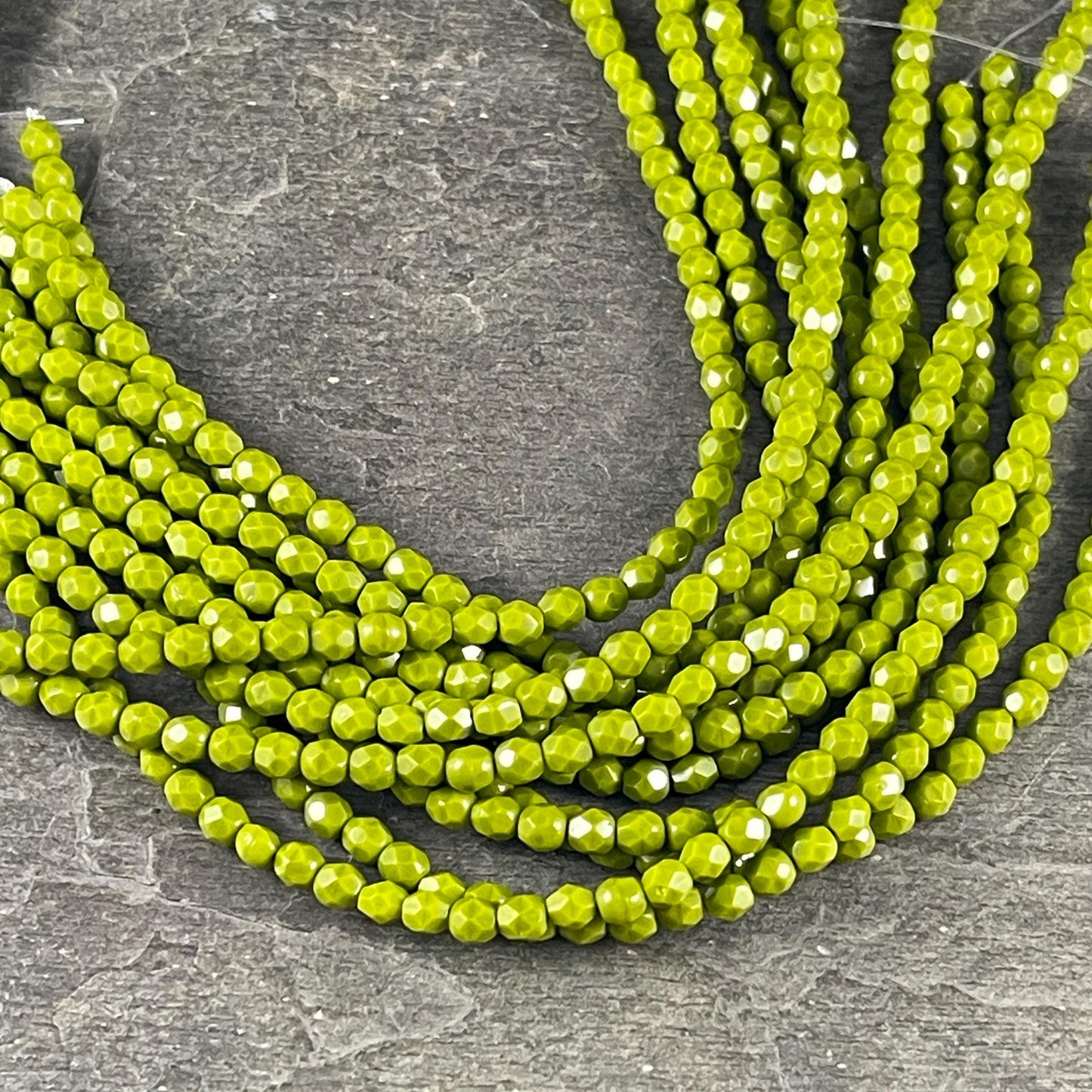 Czech Beads - 4mm Faceted Round Opaque Olive Green, Avocado Green (FP4/SM-53420) * Qty. 50