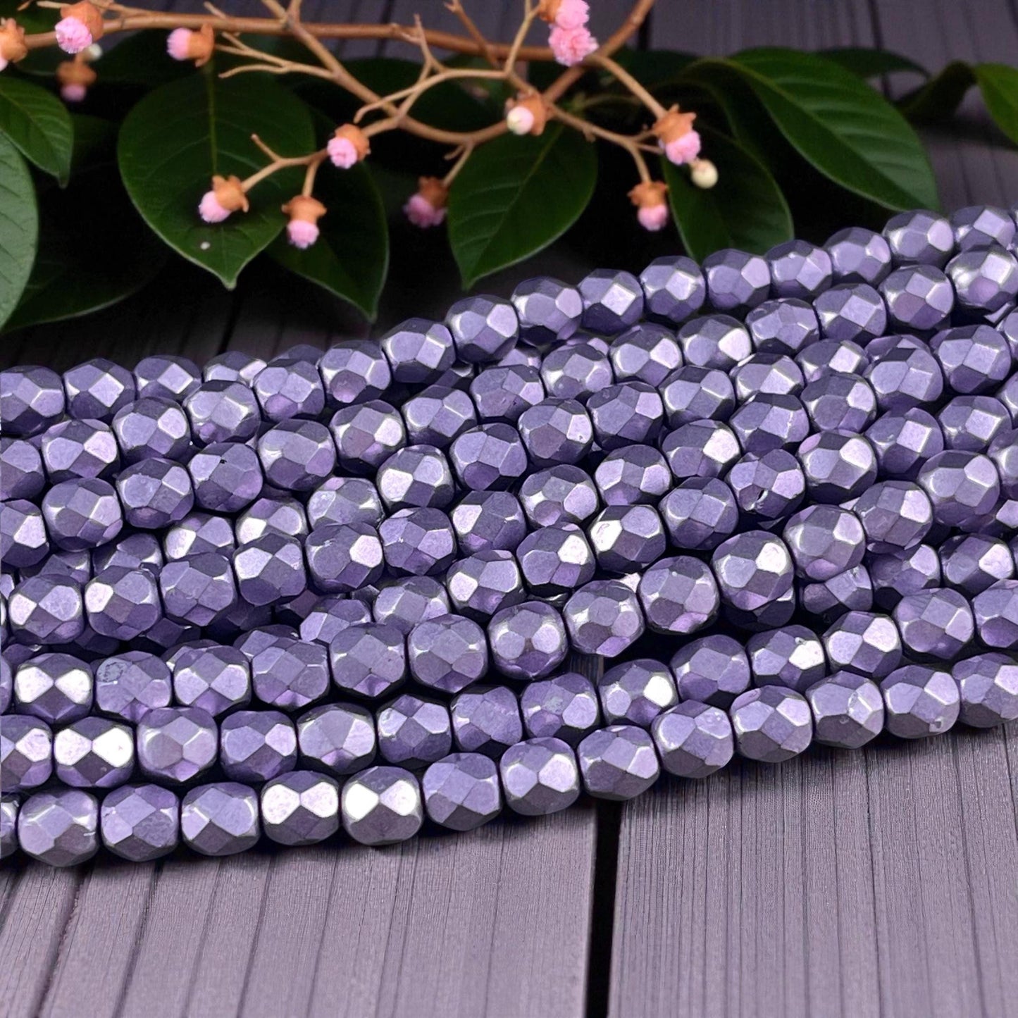 Purple Satin Metallic Beads, 6mm Czech Glass Faceted Round, Saturated Metallic Ballet Slipper (FP6/04B03) * Qty. 25