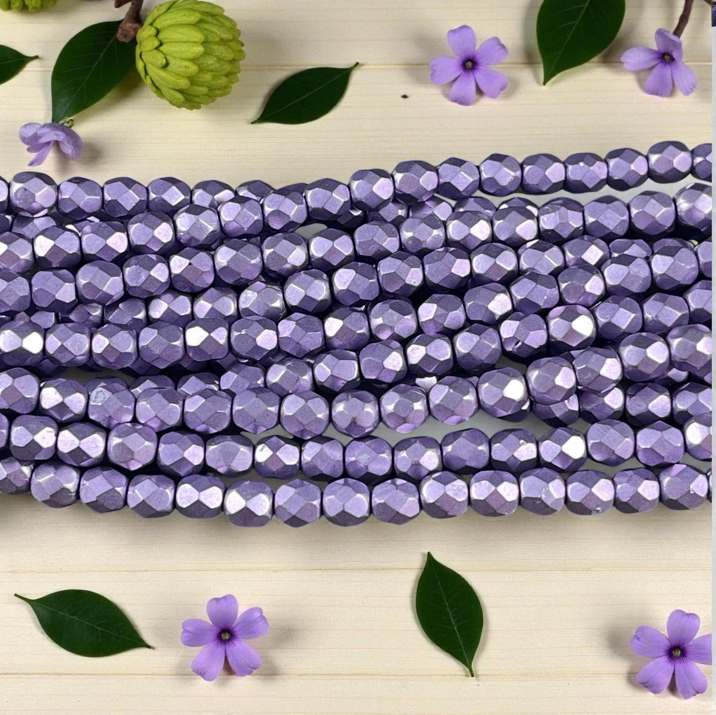 Czech Glass - 6mm Faceted Round Purple Satin Metallic Beads (FP6/SM-04B03) * Qty. 25