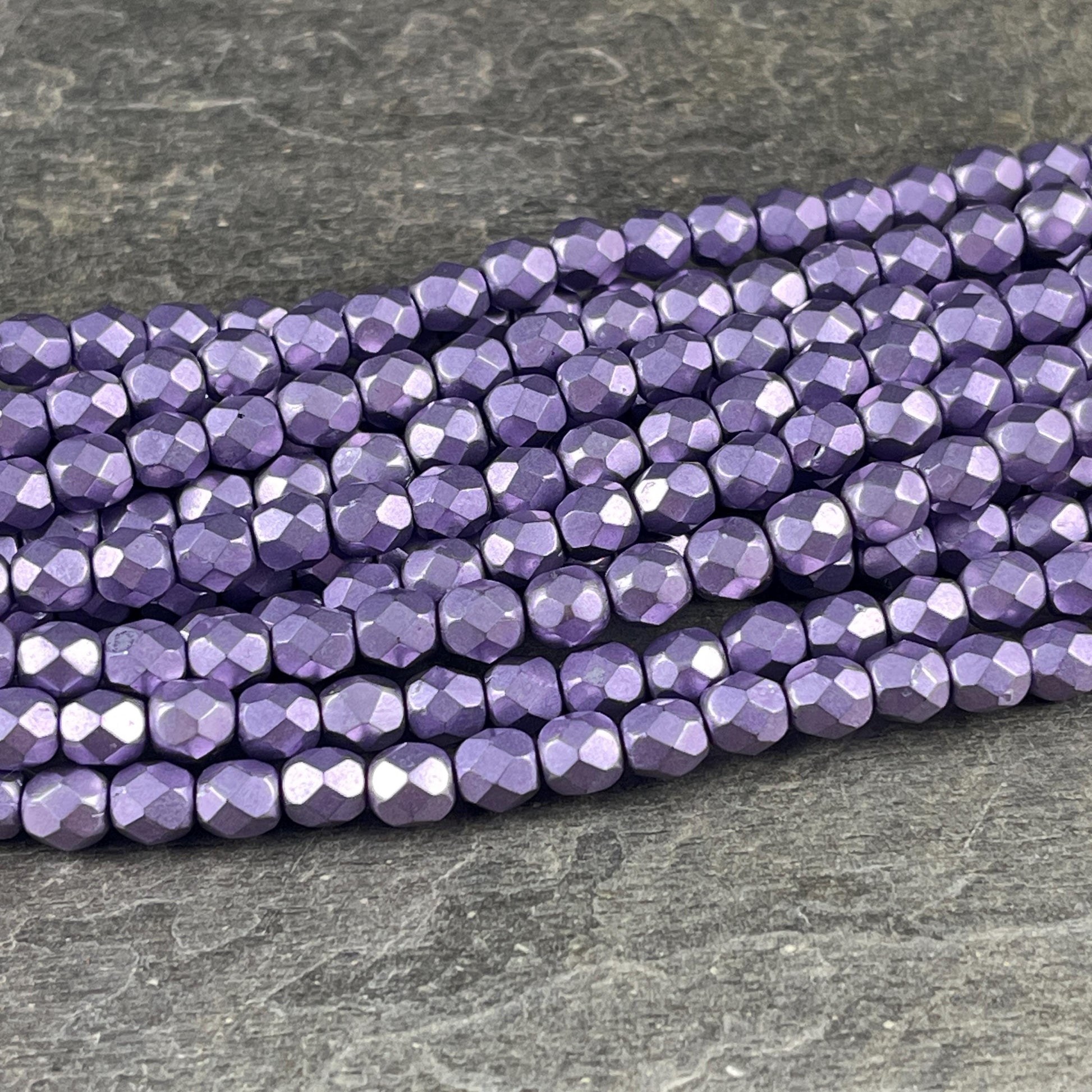 Purple Satin Metallic Beads, 6mm Czech Glass Faceted Round, Saturated Metallic Ballet Slipper (FP6/04B03) * Qty. 25