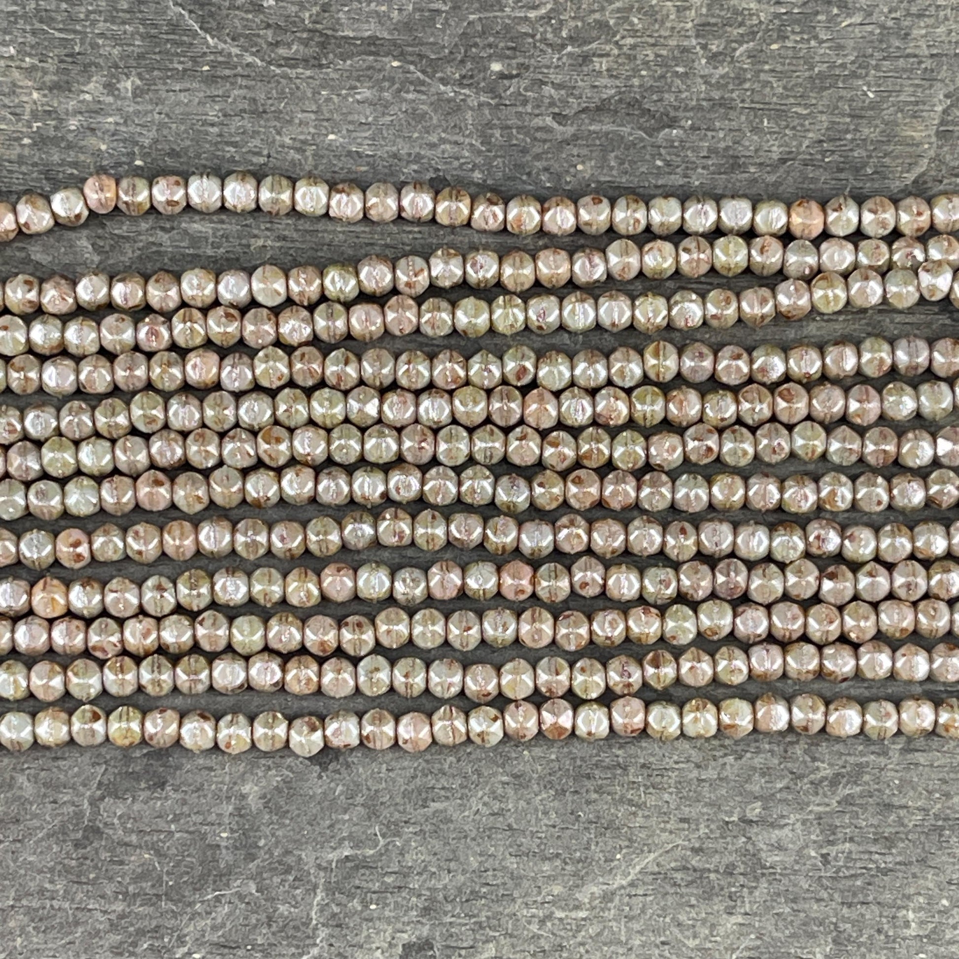 Czech Beads - 3mm English Cut Sage Green Faceted Cube, Picasso Beads (EC/SM-P65455) * Qty. 50