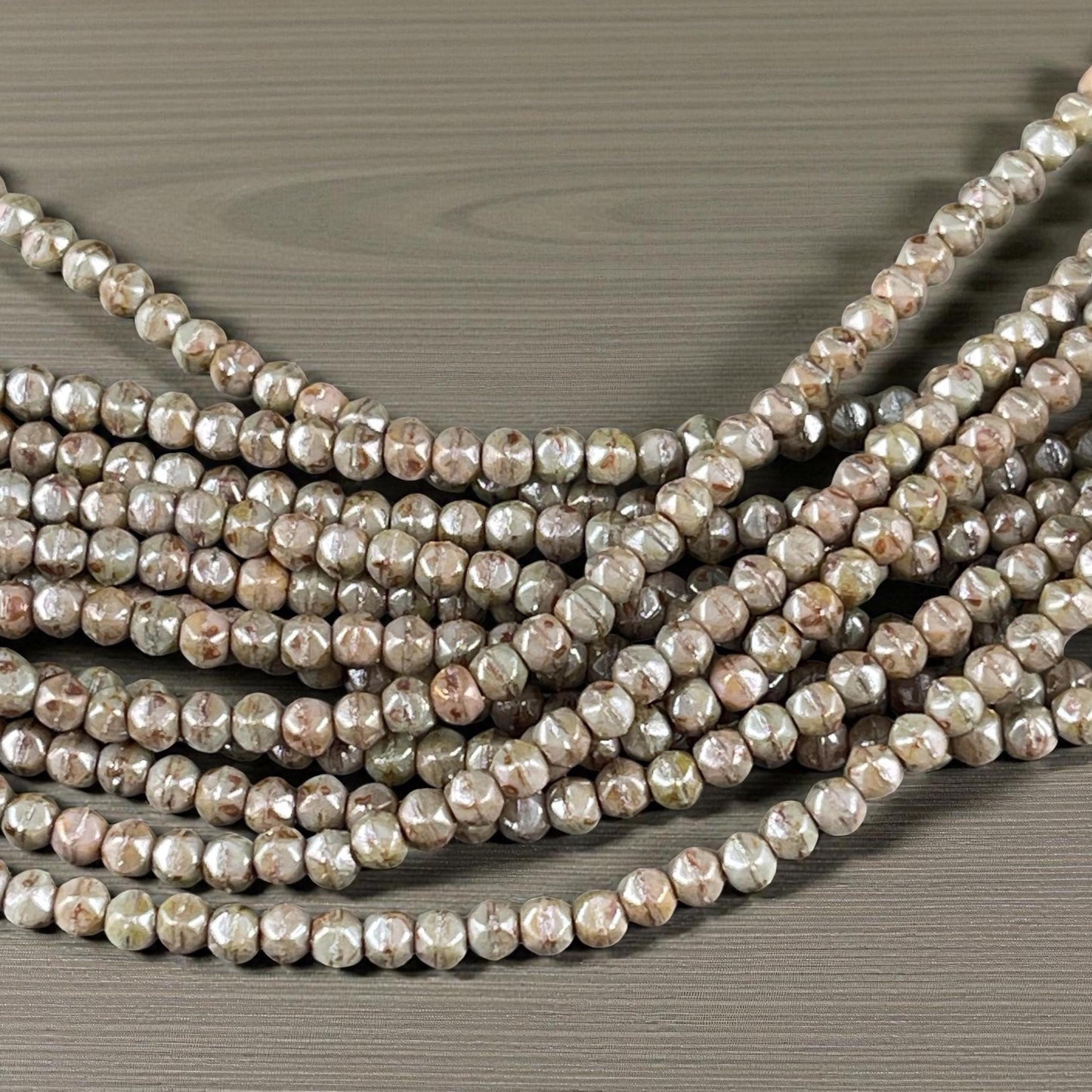Czech Beads - 3mm English Cut Sage Green Faceted Cube, Picasso Beads (EC/SM-P65455) * Qty. 50