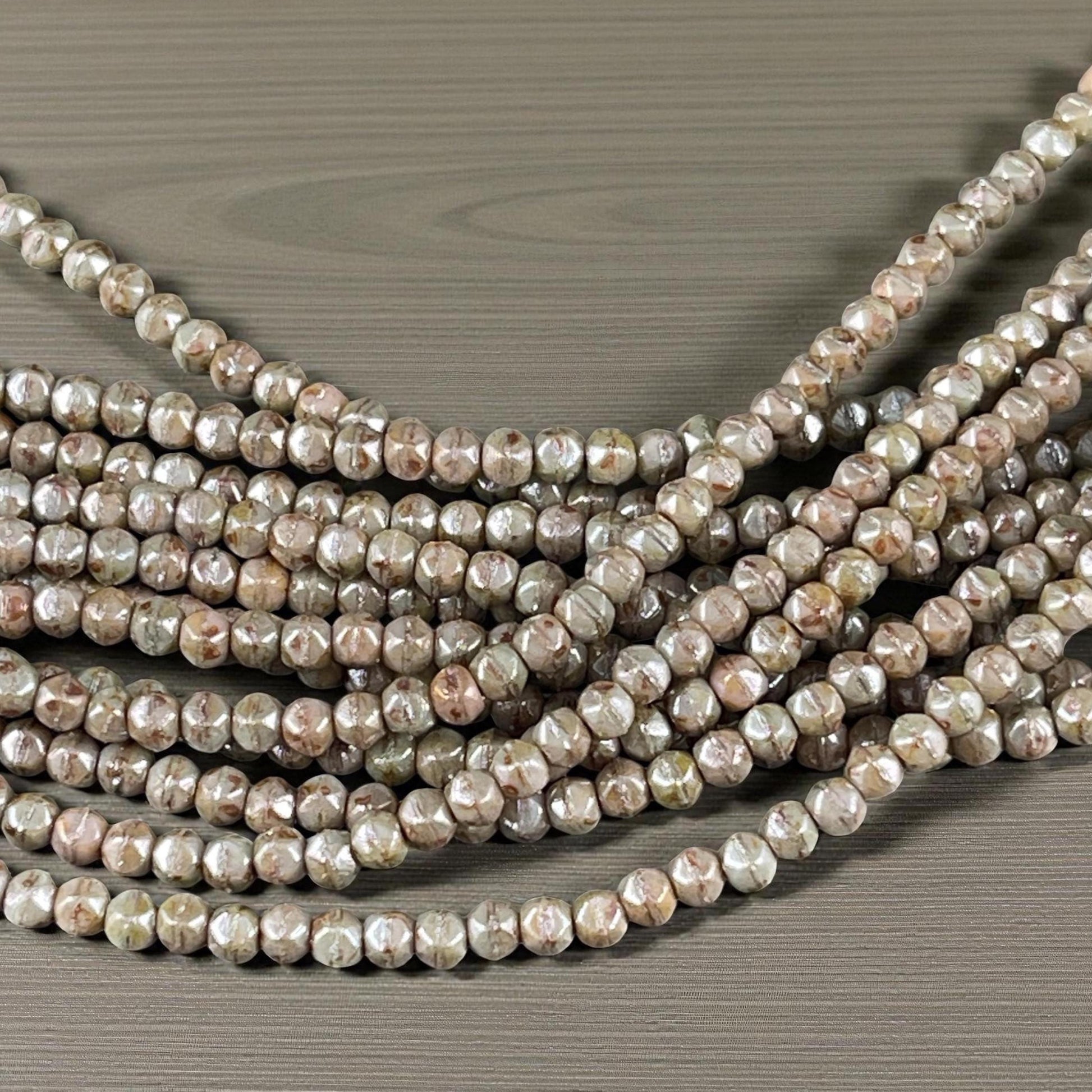 Czech Beads - 3mm English Cut Sage Green Faceted Cube, Picasso Beads (EC/SM-P65455) * Qty. 50