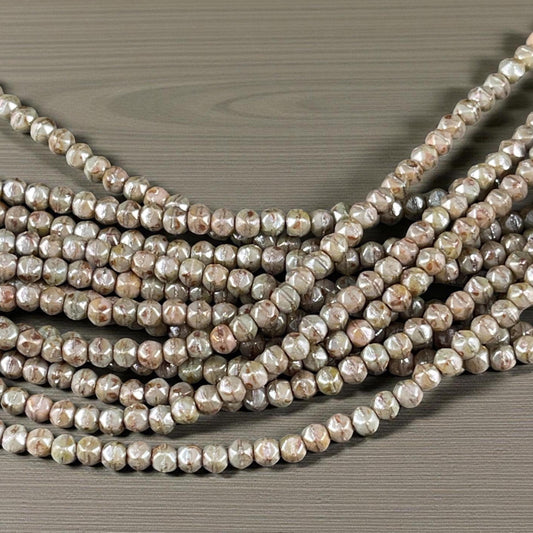 Czech Beads - 3mm English Cut Sage Green Faceted Cube, Picasso Beads (EC/SM-P65455) * Qty. 50