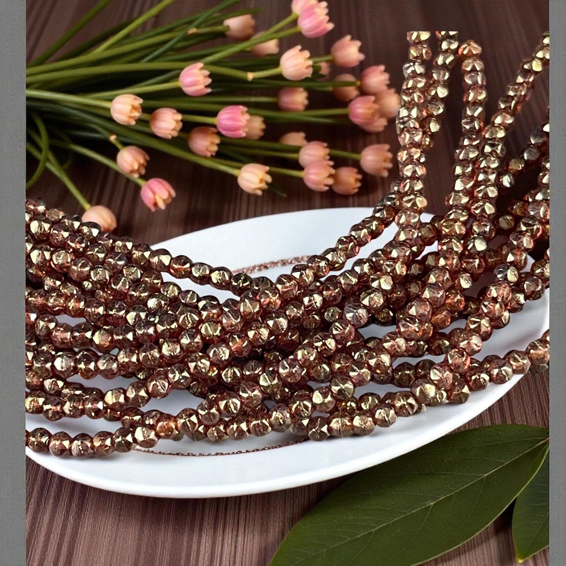 Czech Beads - 3mm English Cut Faceted Cube Beads, Golden Topaz Luster (EC/SM-65491) * Qty. 50