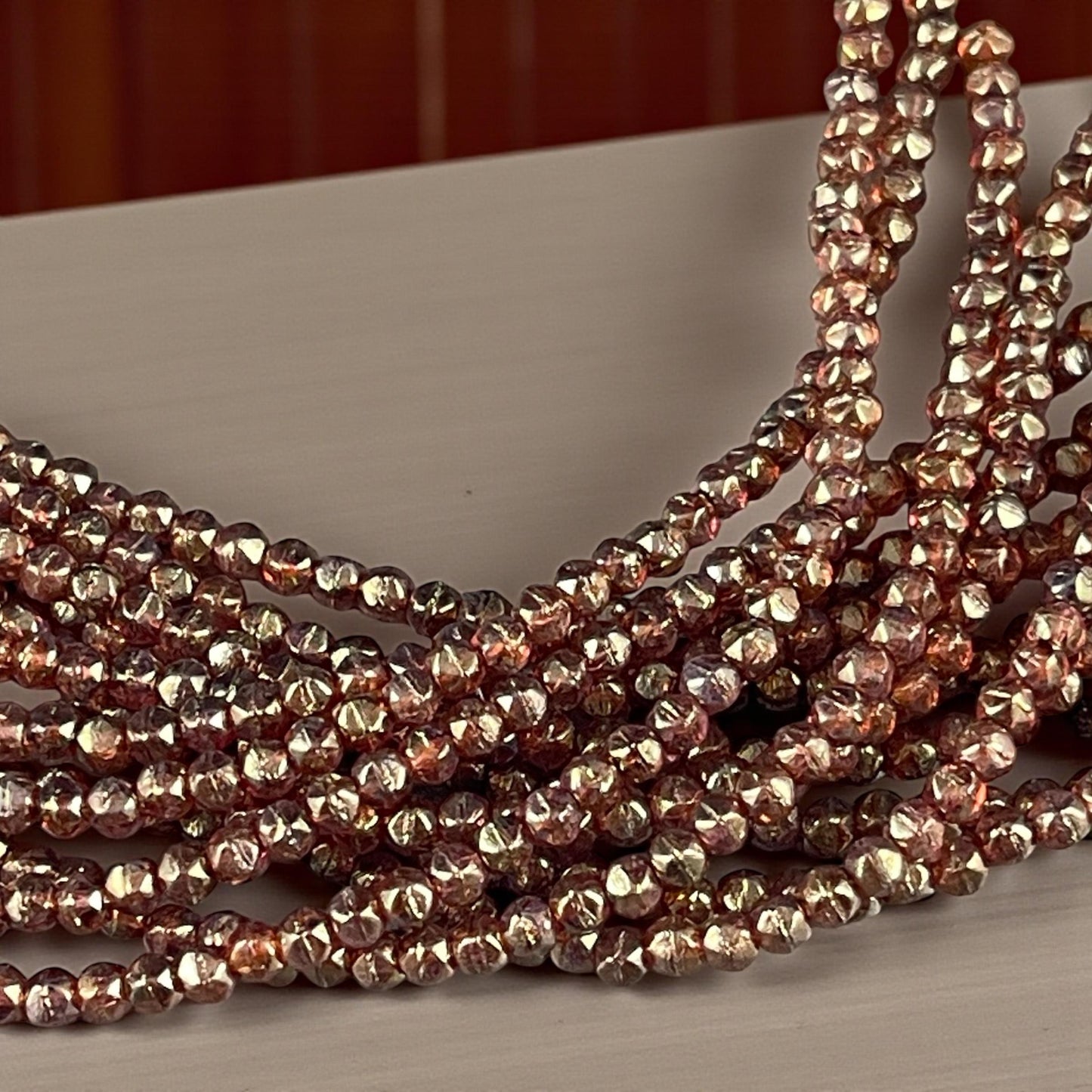 Czech Beads - 3mm English Cut Faceted Cube Beads, Golden Topaz Luster (EC/SM-65491) * Qty. 50