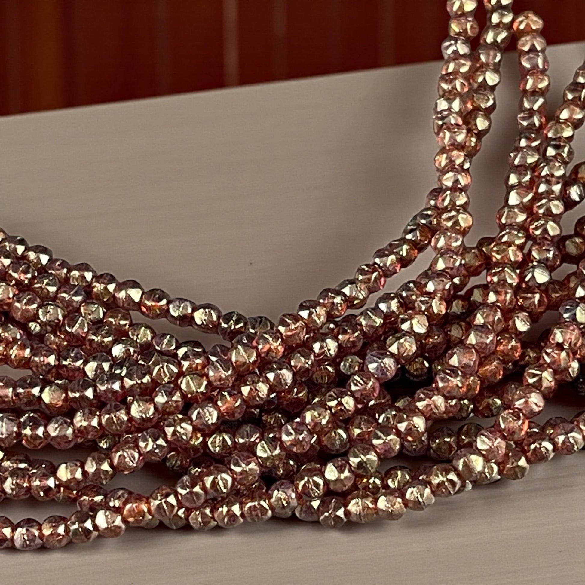 Czech Beads - 3mm English Cut Faceted Cube Beads, Golden Topaz Luster (EC/SM-65491) * Qty. 50