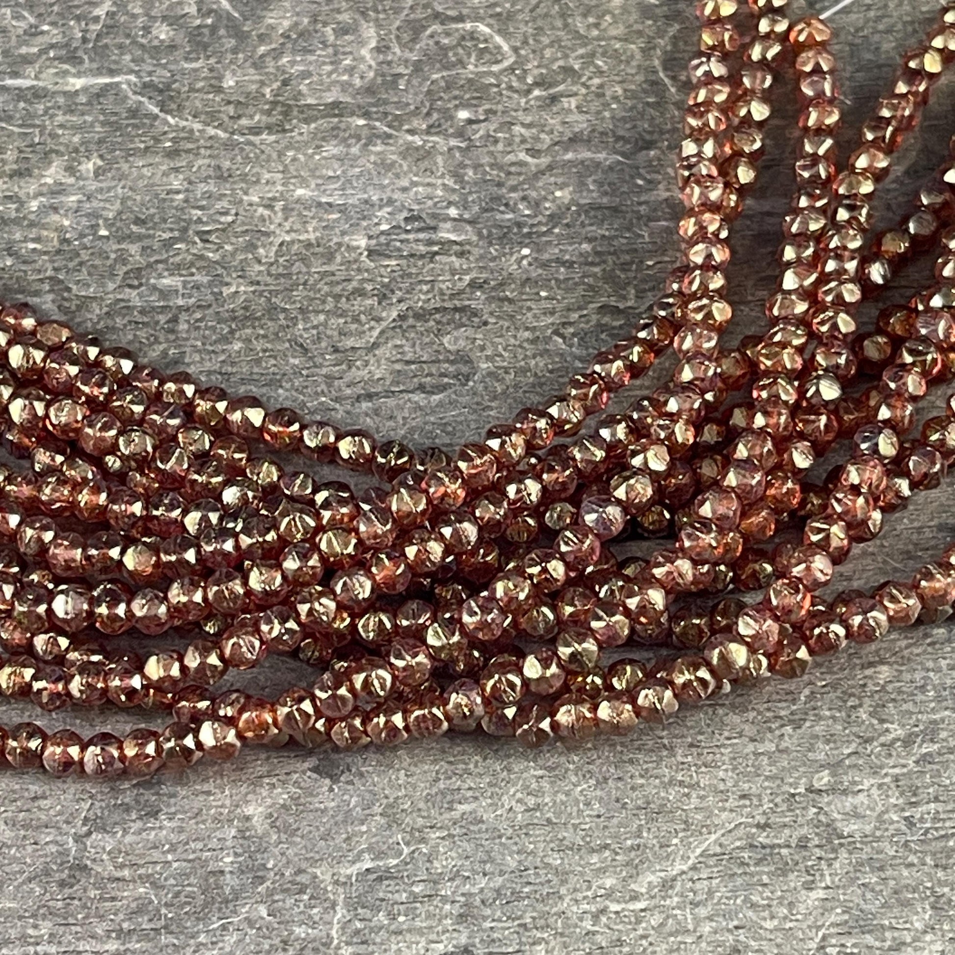 Czech Beads - 3mm English Cut Faceted Cube Beads, Golden Topaz Luster (EC/SM-65491) * Qty. 50