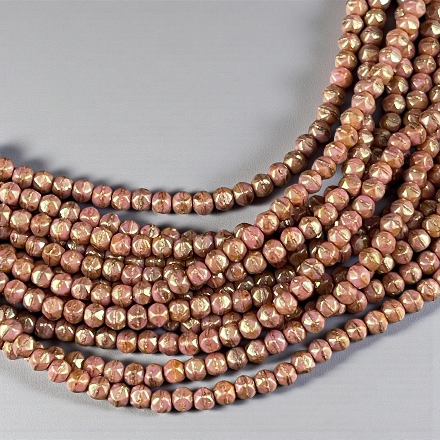 Czech Beads - 3mm English Cut Faceted Cube, Rose Gold Luster Picasso Beads (EC/SM-P65491) * Qty. 50