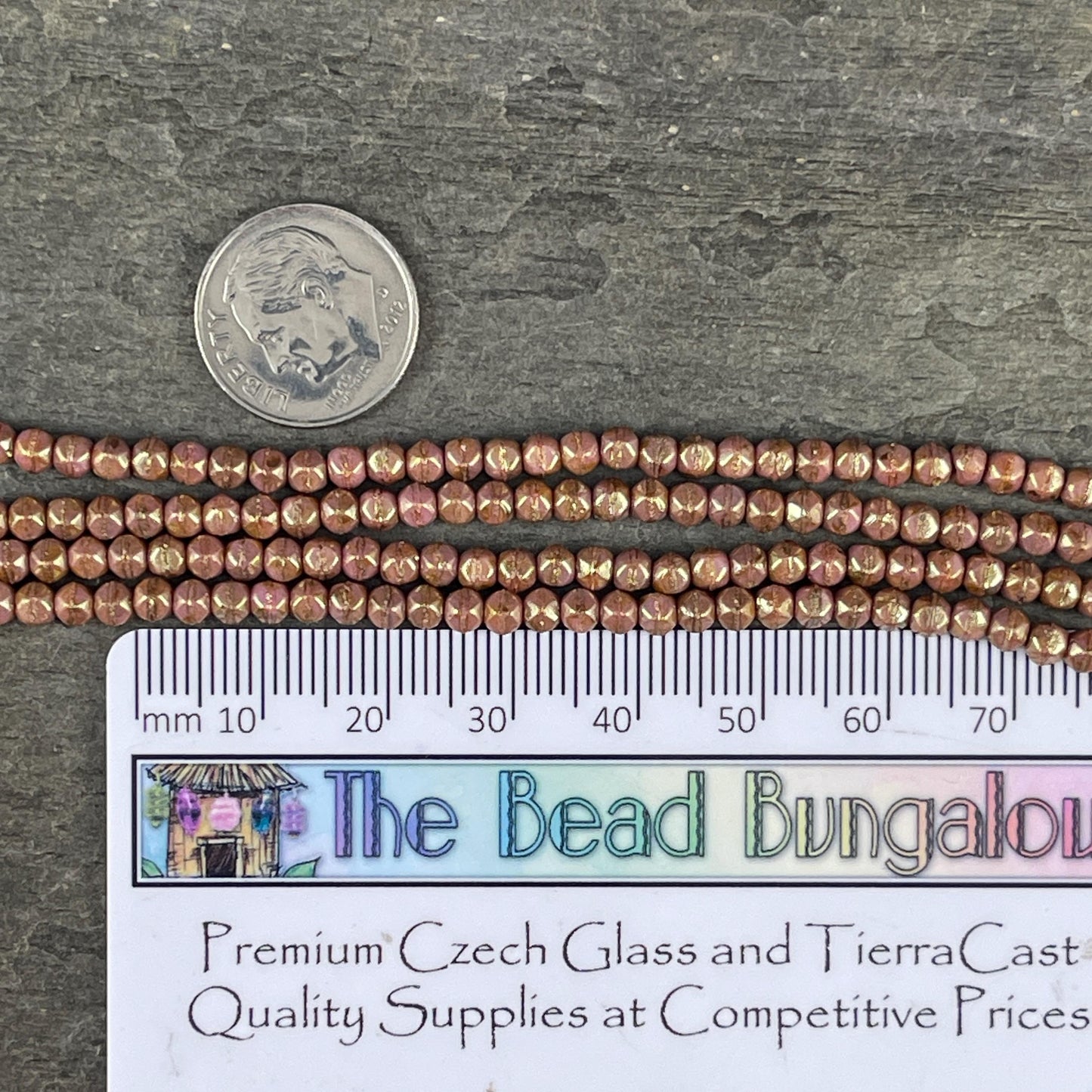 Czech Beads - 3mm English Cut Faceted Cube, Rose Gold Luster Picasso Beads (EC/SM-P65491) * Qty. 50