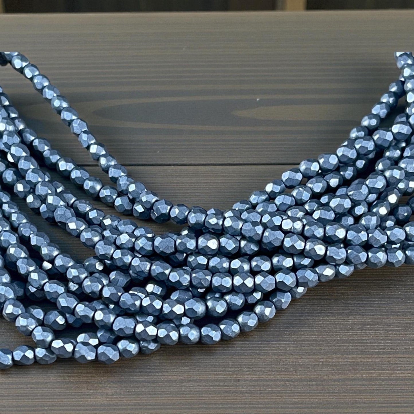 Czech Beads - 4mm Faceted Round Beads, ColorTrends Saturated Metallic Bluestone (FP4/SM-07B02) * Qty. 50