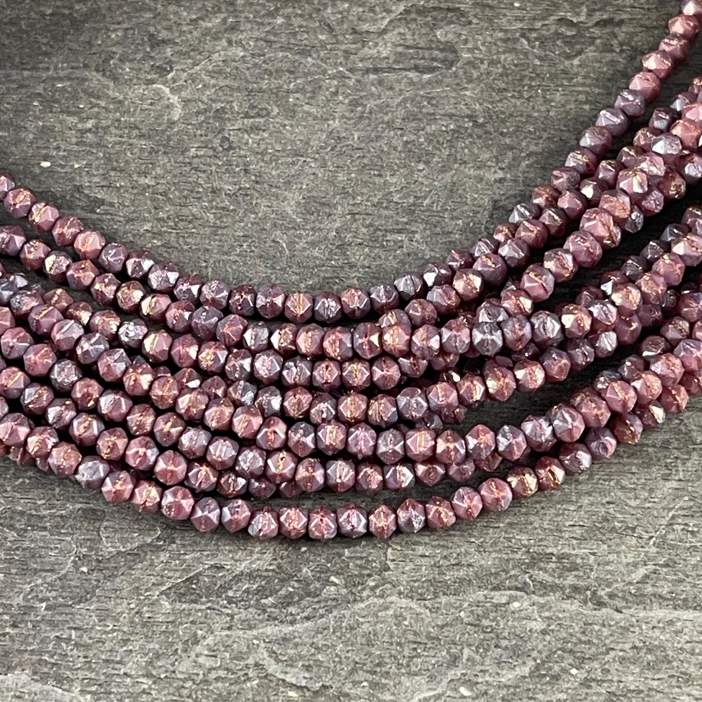 Czech Beads - 3mm English Cut Faceted Cube, Oxidized Bronzed Berry (EC/SM-15764) * Qty. 50
